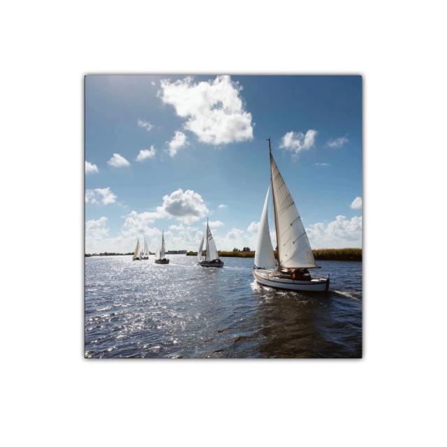 Travesía de veleros bajo cielo despejado y luz brillante
