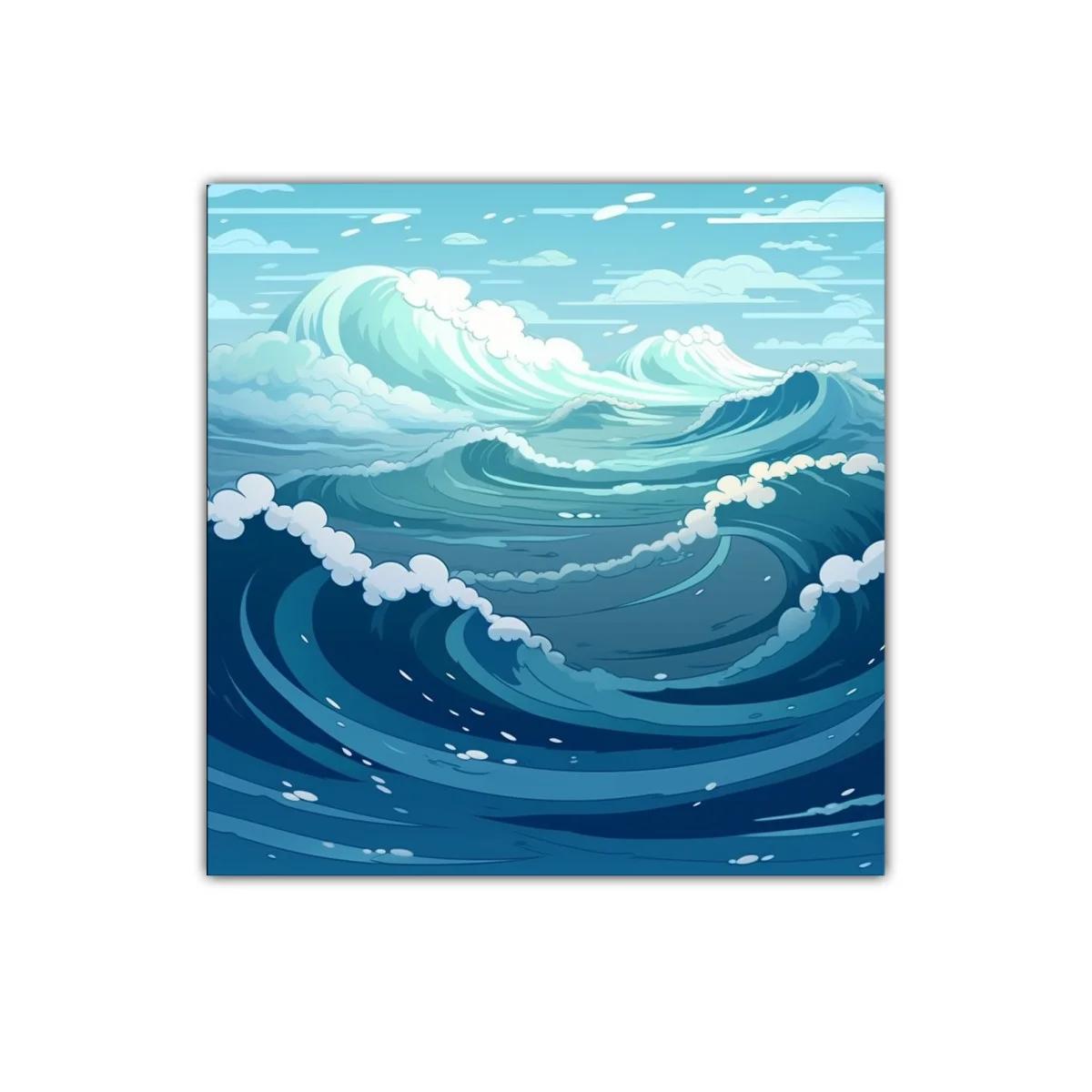 Cuadro decorativo con olas marinas en tonos azules y blancos — imagen principal