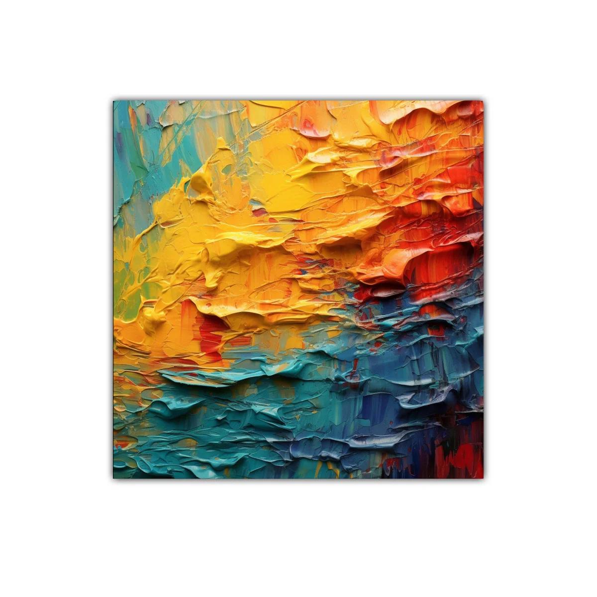 Cuadro abstracto con colores vivos y texturas intensas