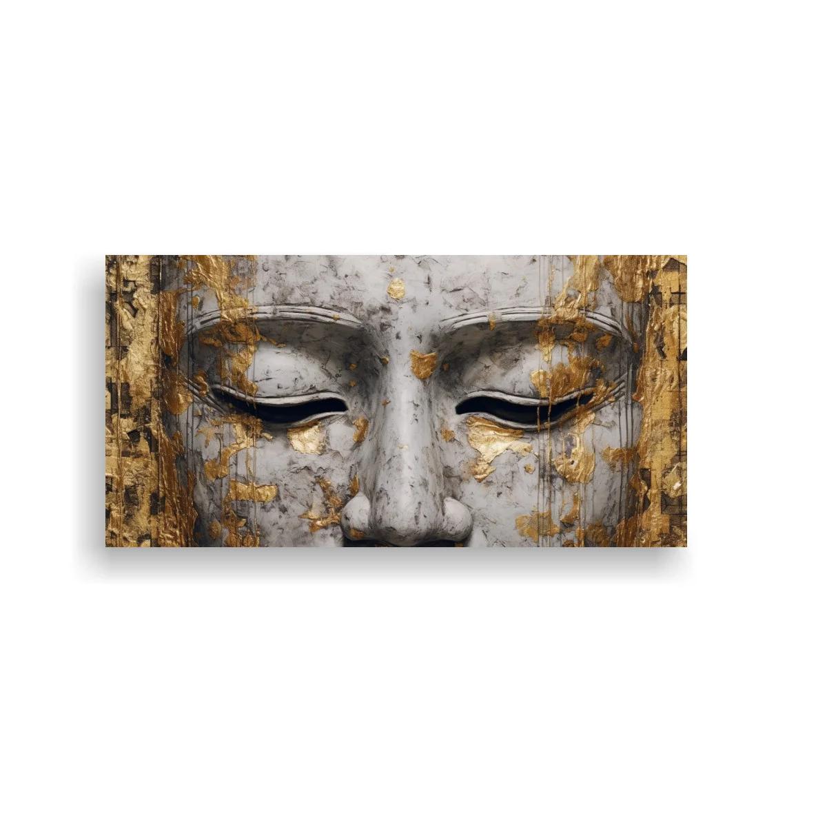 Cuadro rostro de Buda con efecto descascarado y trazos dorados — imagen principal