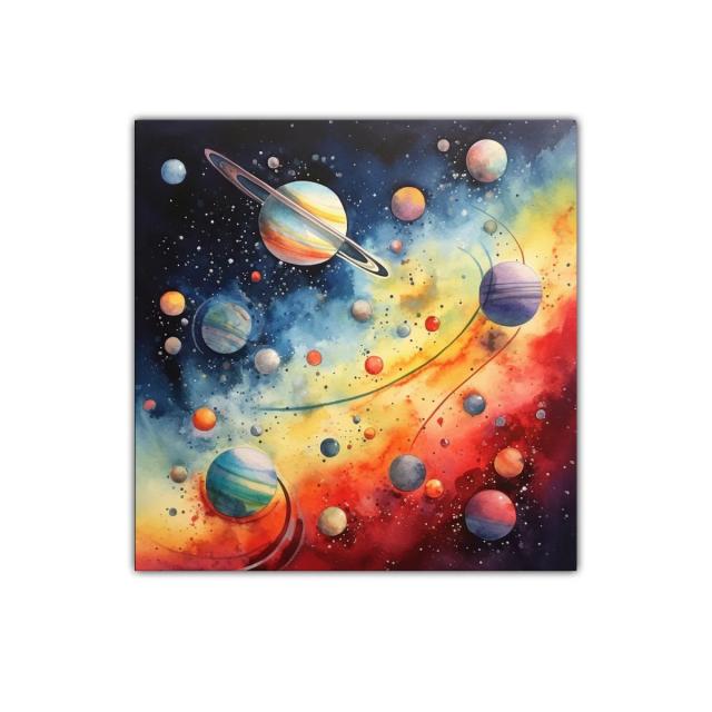 Cuadro decorativo galaxia con planetas coloridos en el espacio