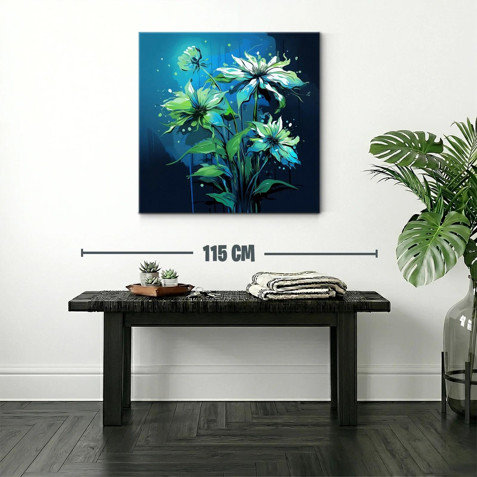 Cuadro floral en tonos azules y verdes vibrantes — miniatura 2