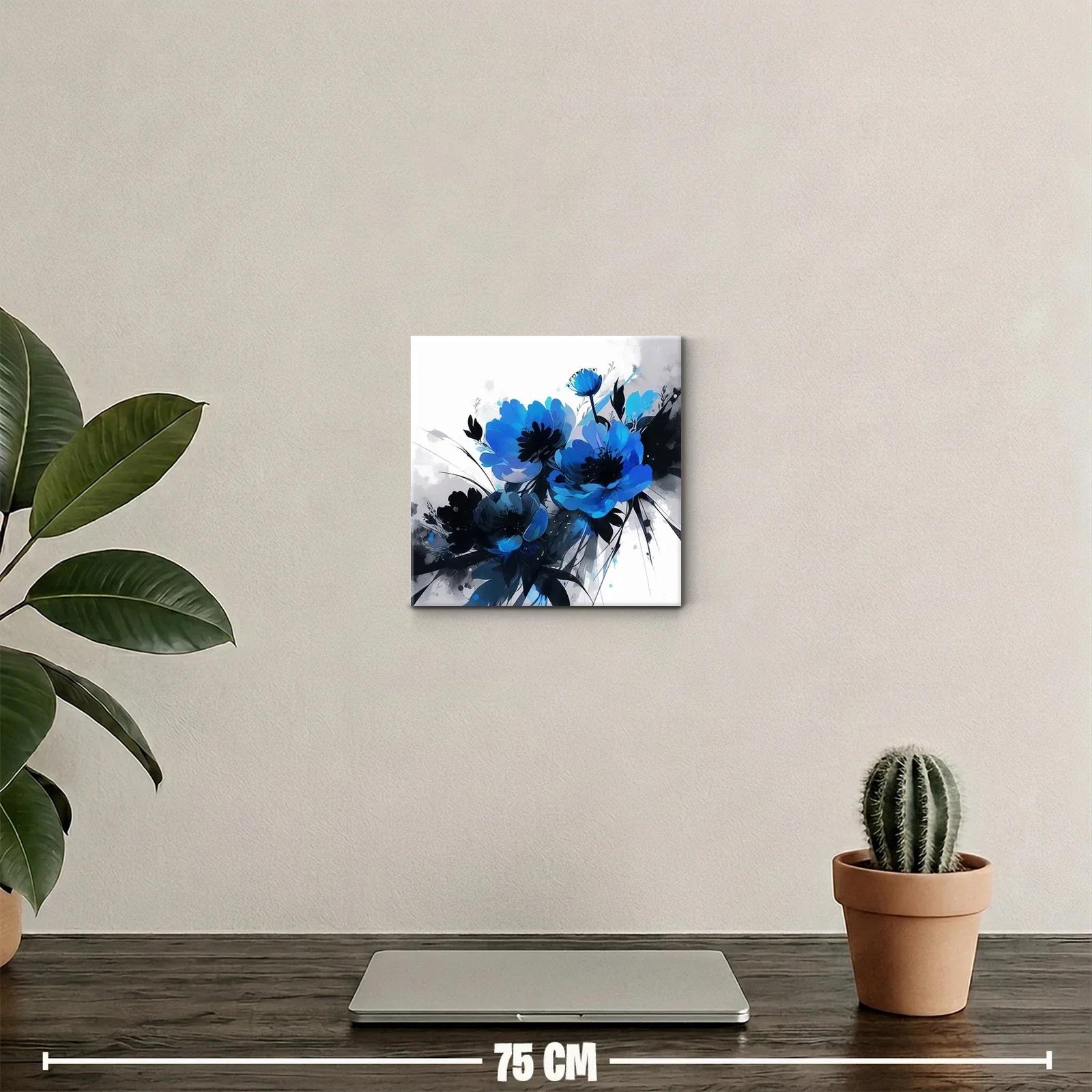 Cuadro decorativo con flores en tonos azules vibrantes — miniatura 2