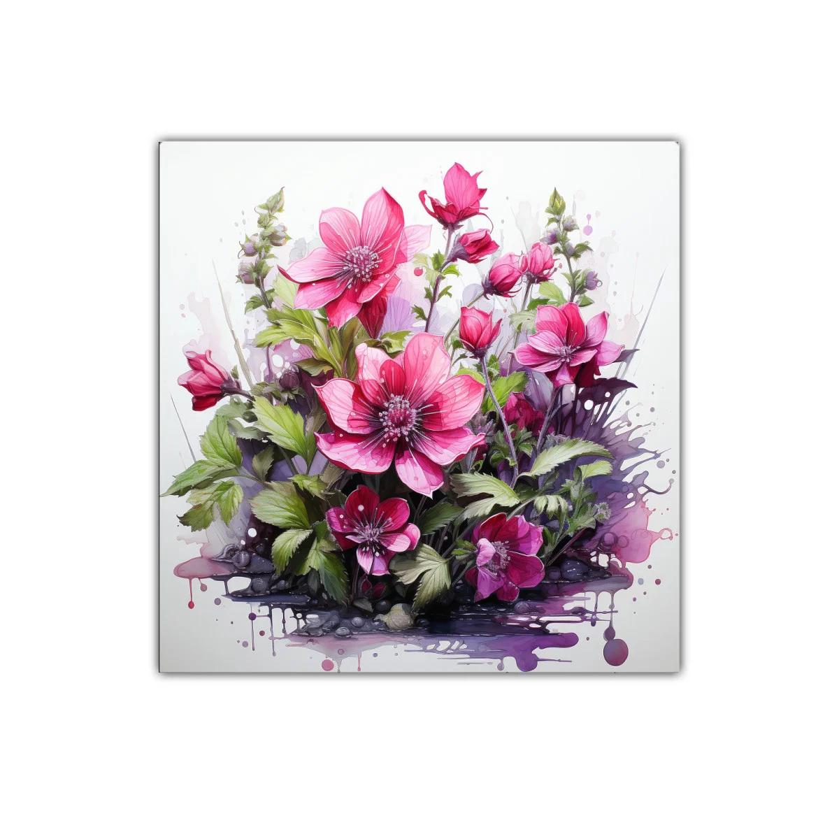 Cuadro decorativo con vibrantes flores rosas y verdes
