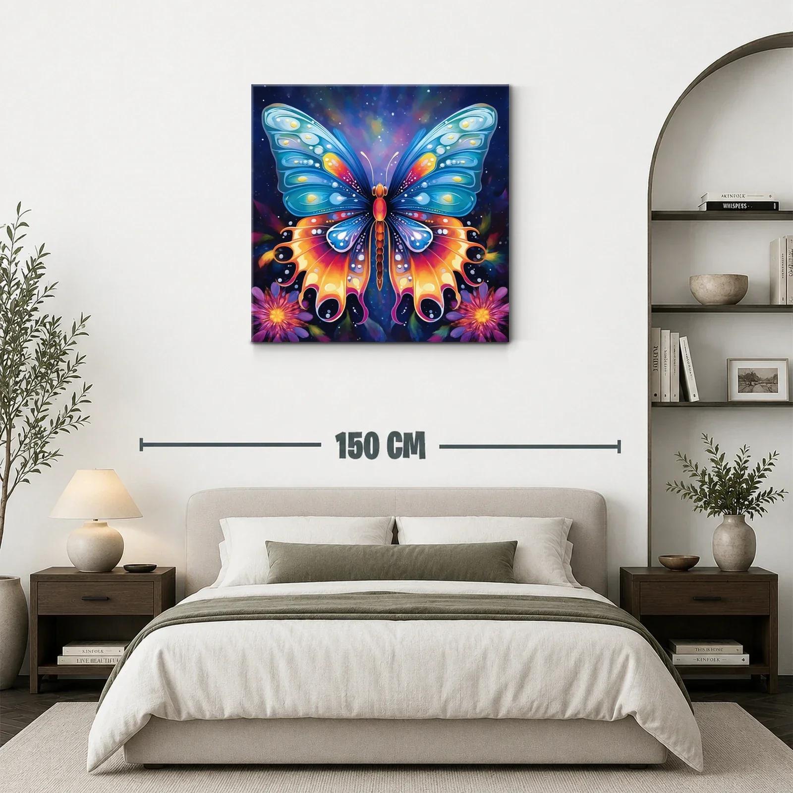 Mariposa vibrante entre flores con fondo estrellado — miniatura 3