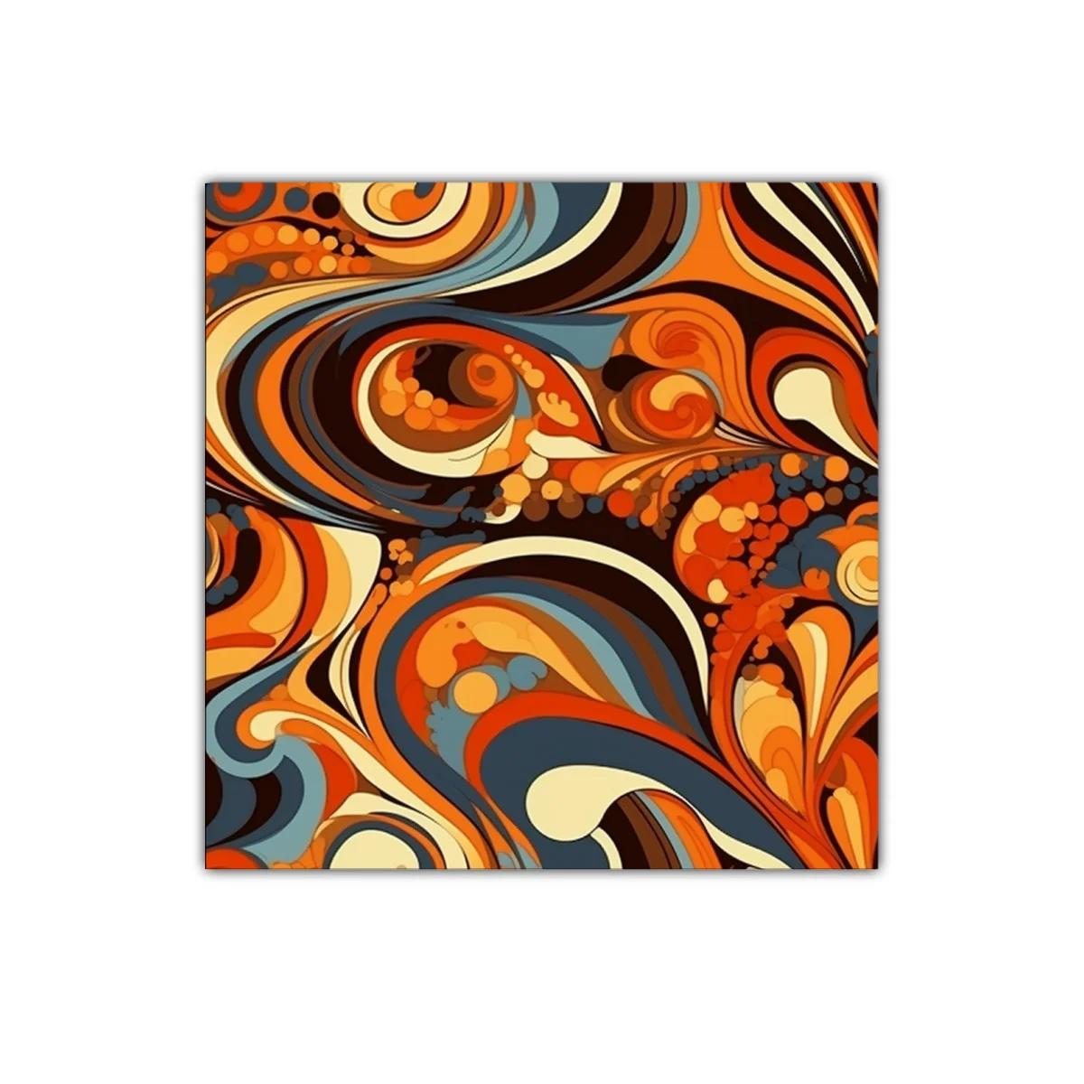 Cuadro abstracto con formas fluidas en tonos cálidos y azulados — miniatura 1