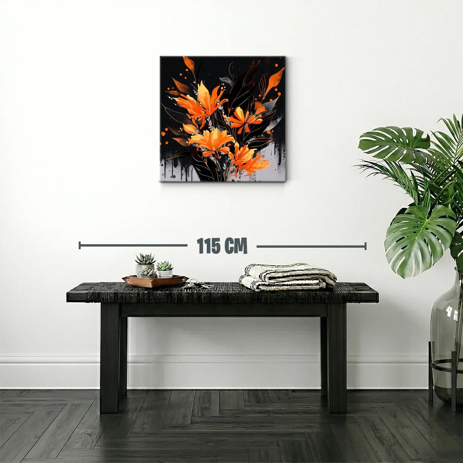 Cuadro floral en tonos naranja y negro para espacios modernos — miniatura 2