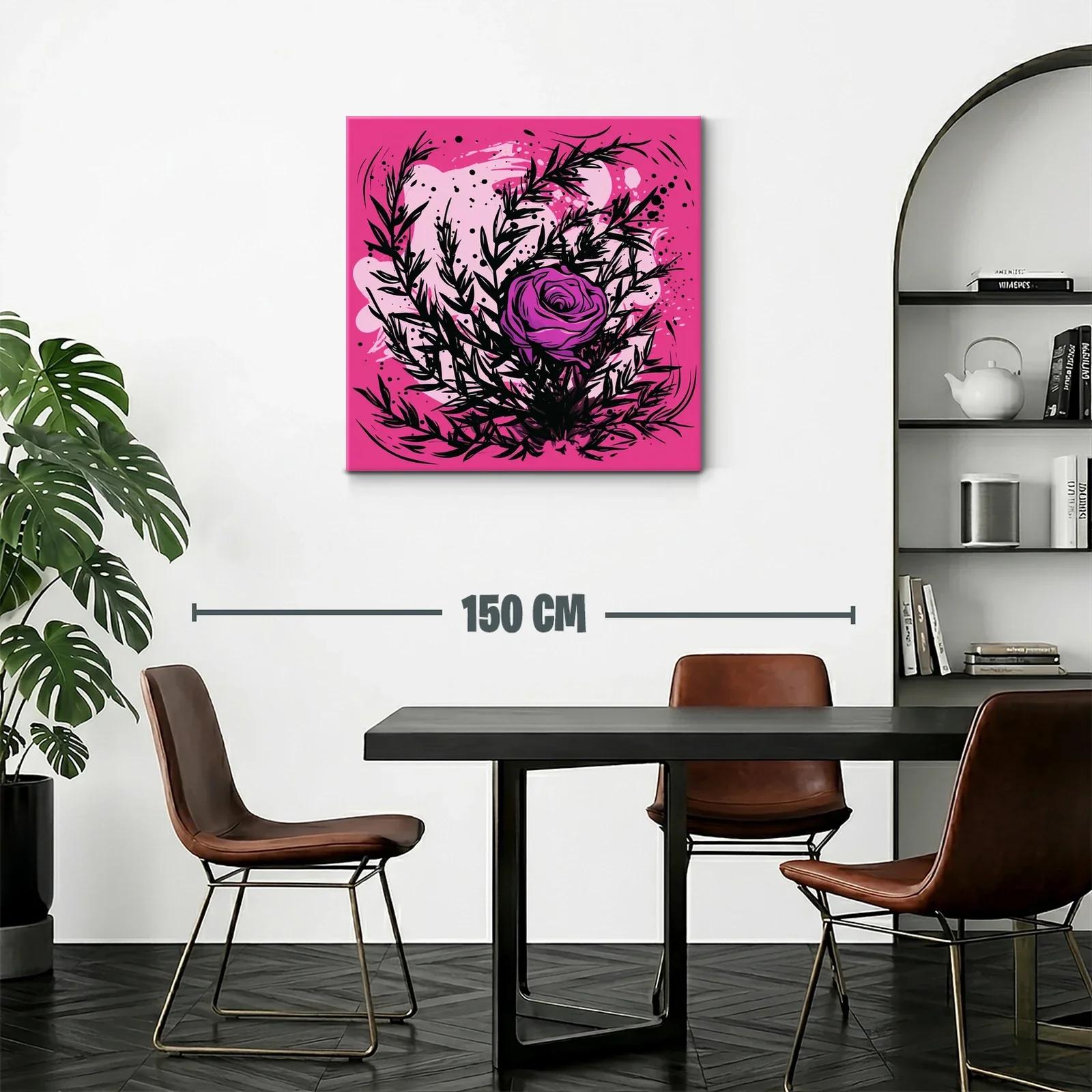 Rosa vibrante con follaje negro sobre fondo rosa intenso — miniatura 2