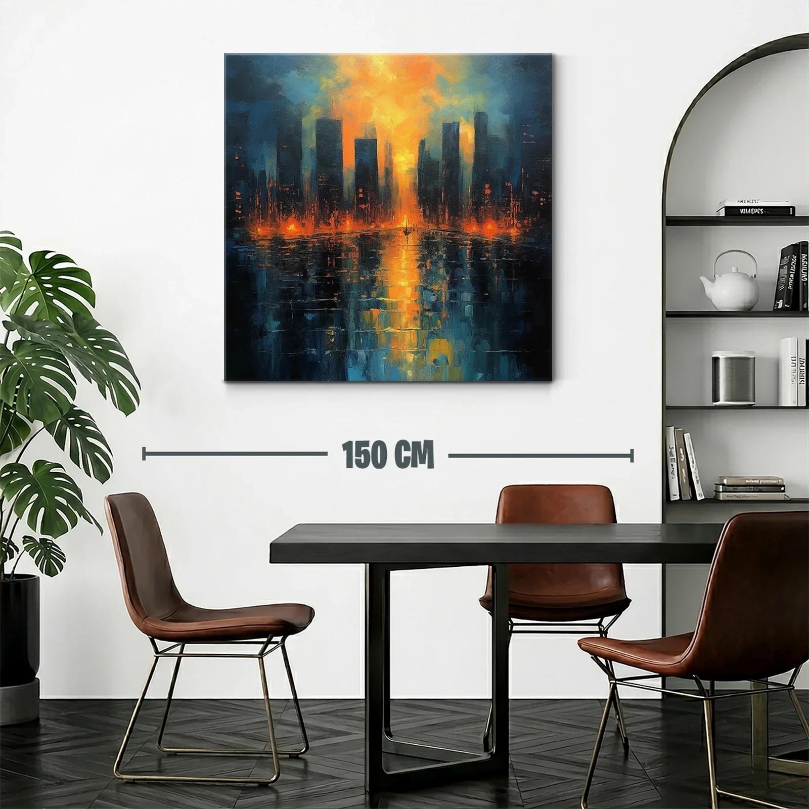 Atardecer vibrante sobre ciudad reflejada en agua — miniatura 2