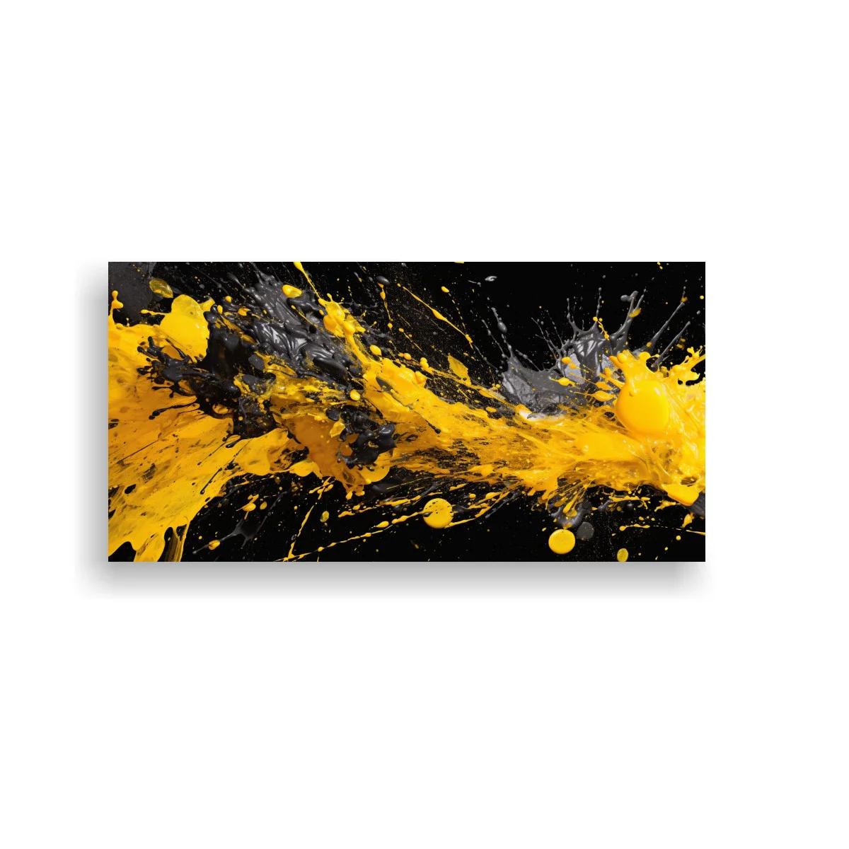 Cuadro salpicaduras de pintura amarilla y negra con chorros cruzados — imagen principal