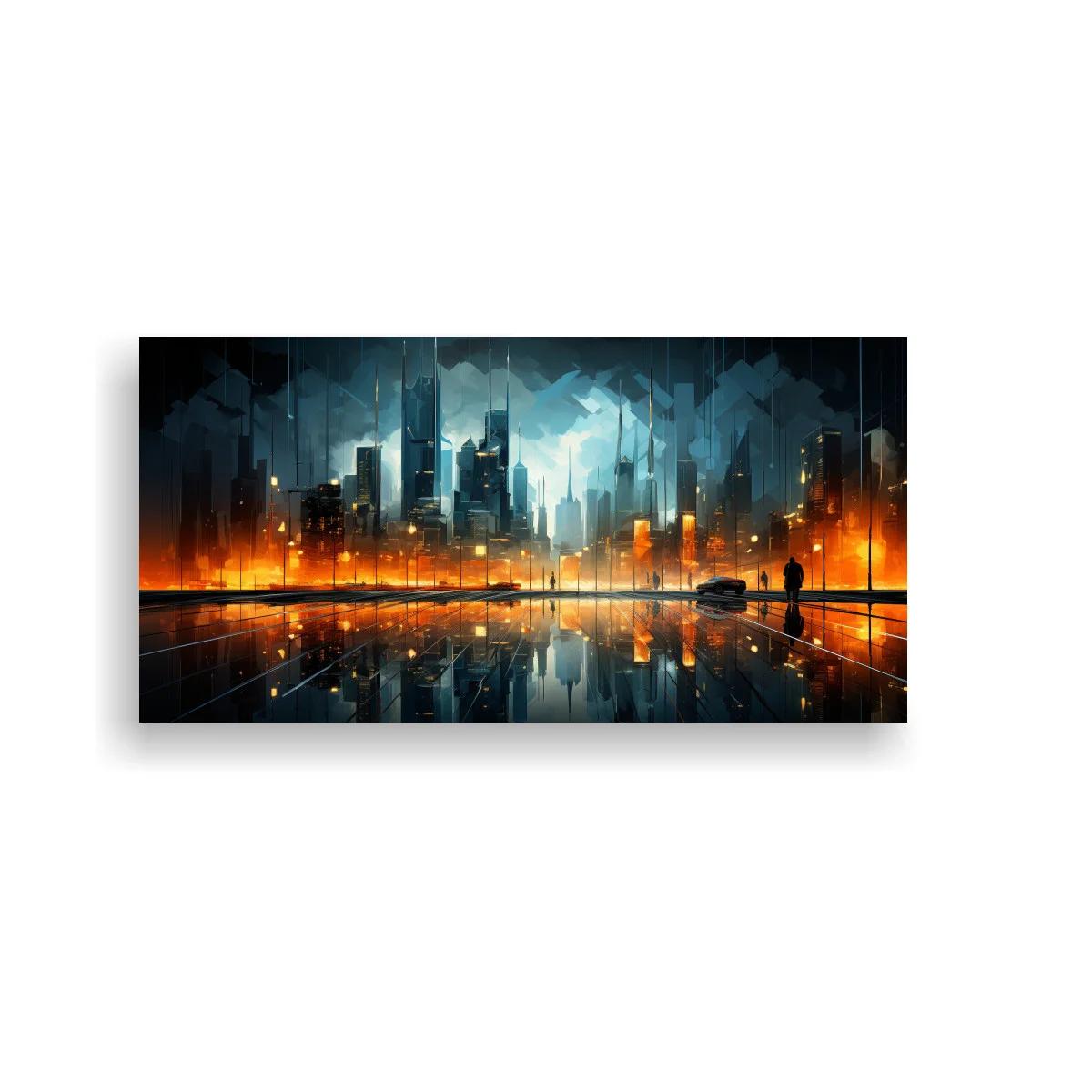 Cuadro skyline urbano futurista con suelo reflectante — imagen principal
