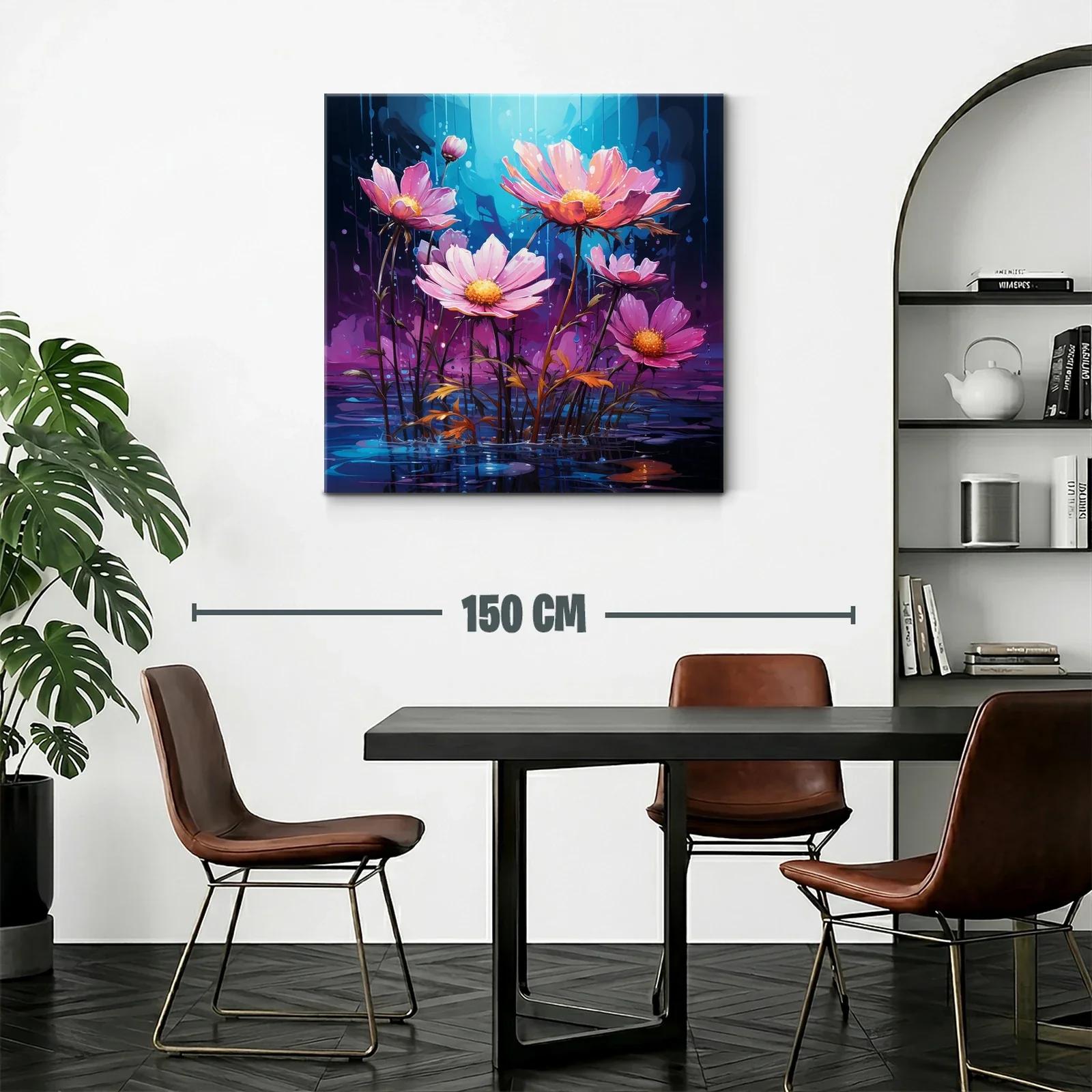 Flores rosadas sobre un fondo azul y púrpura vibrante — miniatura 2