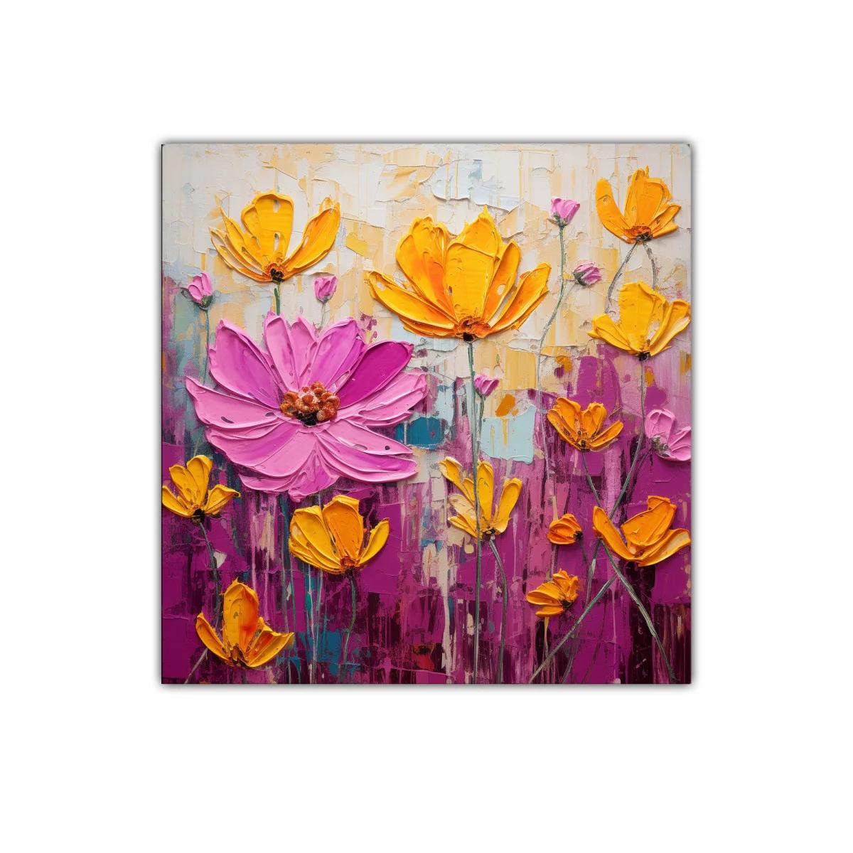 Llamativo cuadro floral con flores rosas y amarillas vibrantes — imagen principal