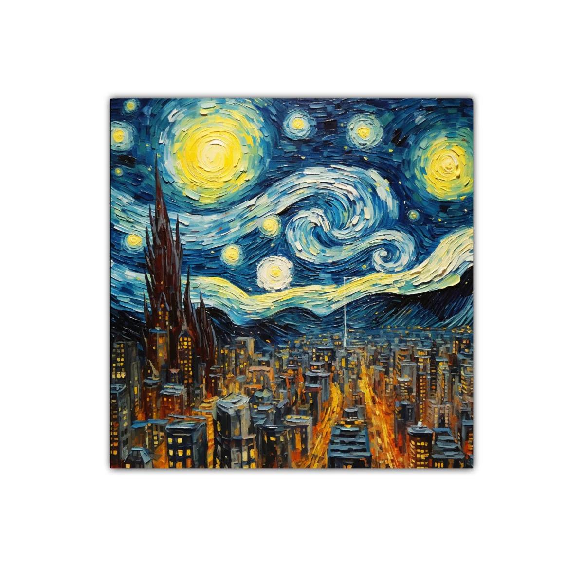 Noche estrellada sobre ciudad iluminada y cielo turbulento — imagen principal