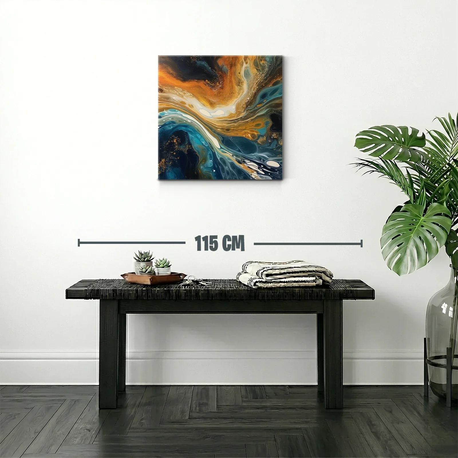 Cuadro abstracto con tonos azules y naranjas vibrantes — miniatura 2