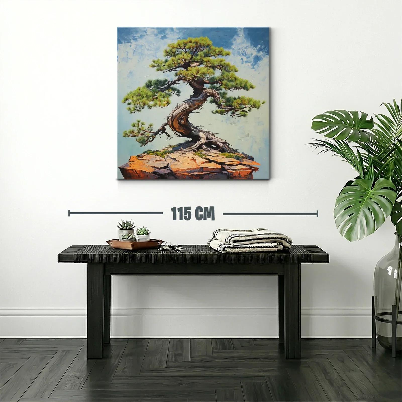 Cuadro con árbol bonsái en roca sobre fondo azul claro — miniatura 2