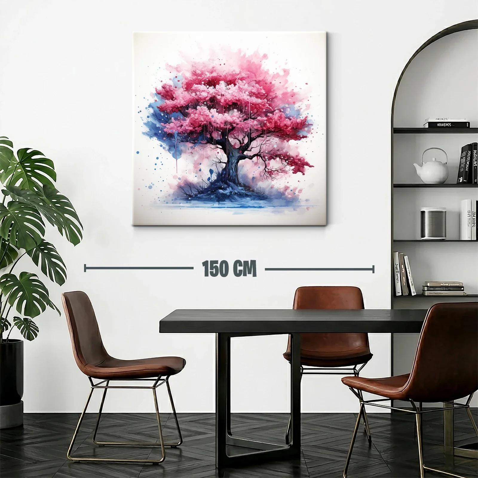 Árbol en tonos rosas vibrantes con fondo azul y blanco — miniatura 2