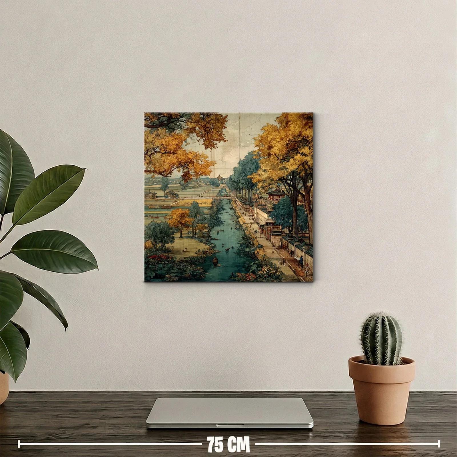 Paisaje clásico junto al río con árboles dorados — miniatura 2