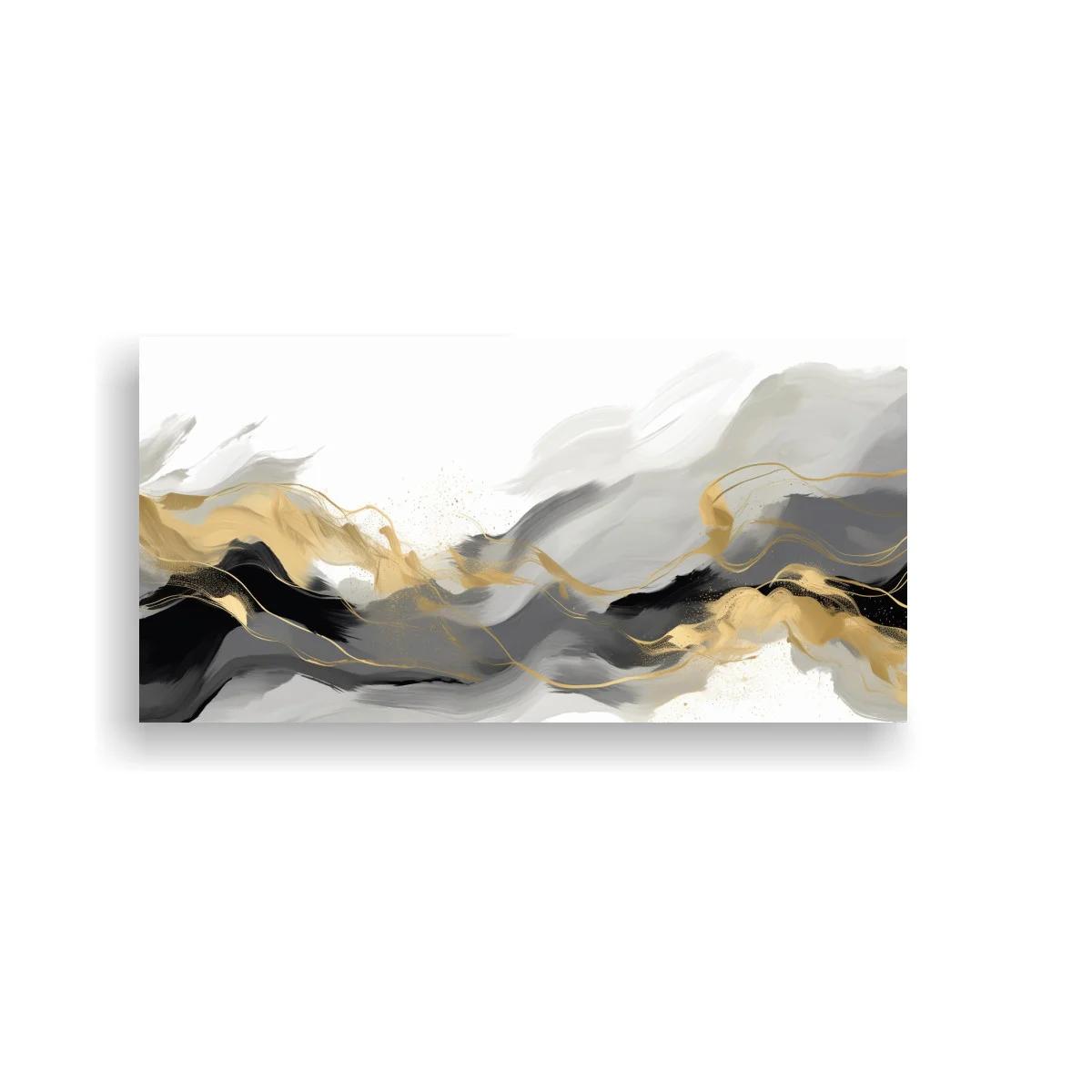 Cuadro paisaje abstracto de montañas con trazos dorados — imagen principal