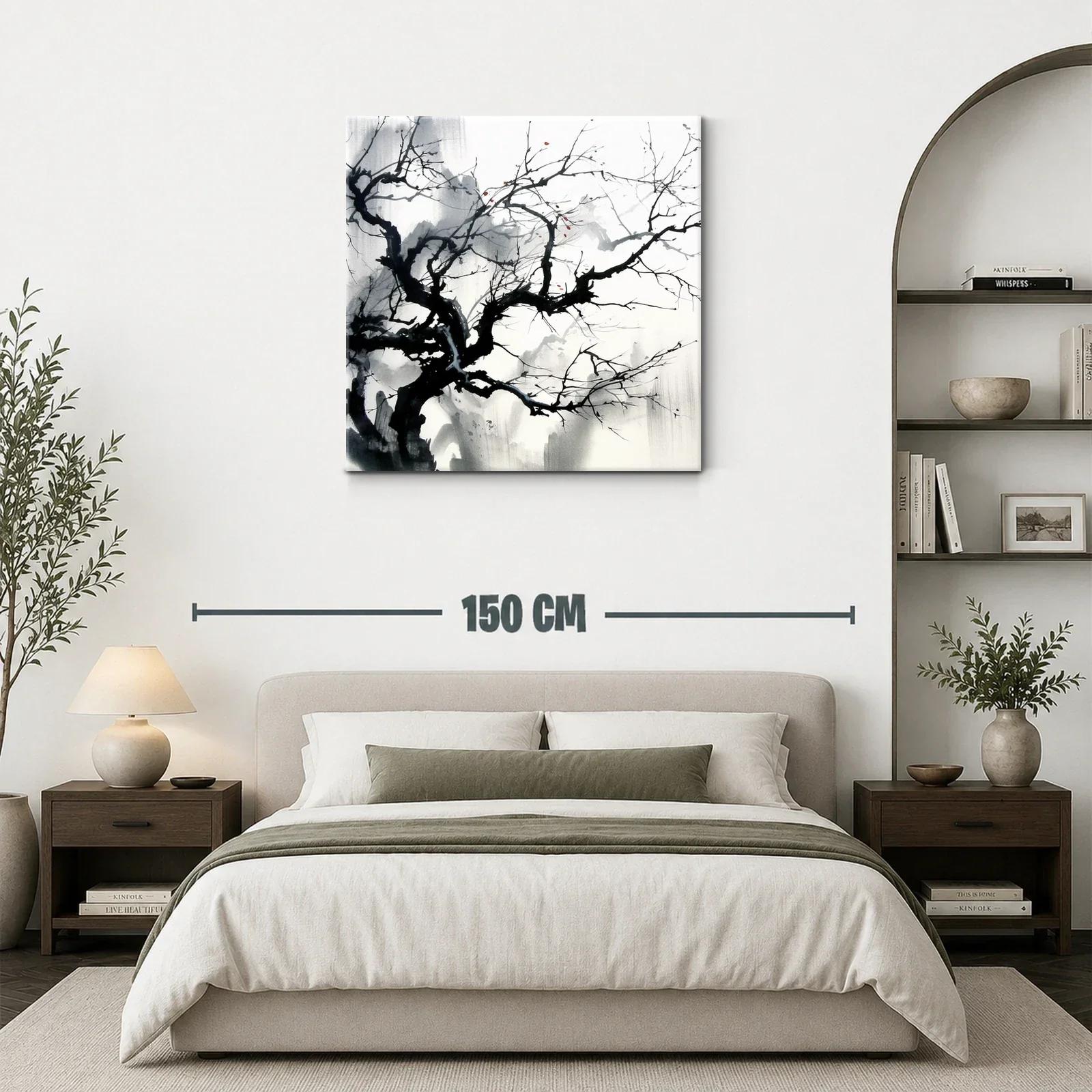 Árbol desnudo con toques de rojo en tinta artística — miniatura 3