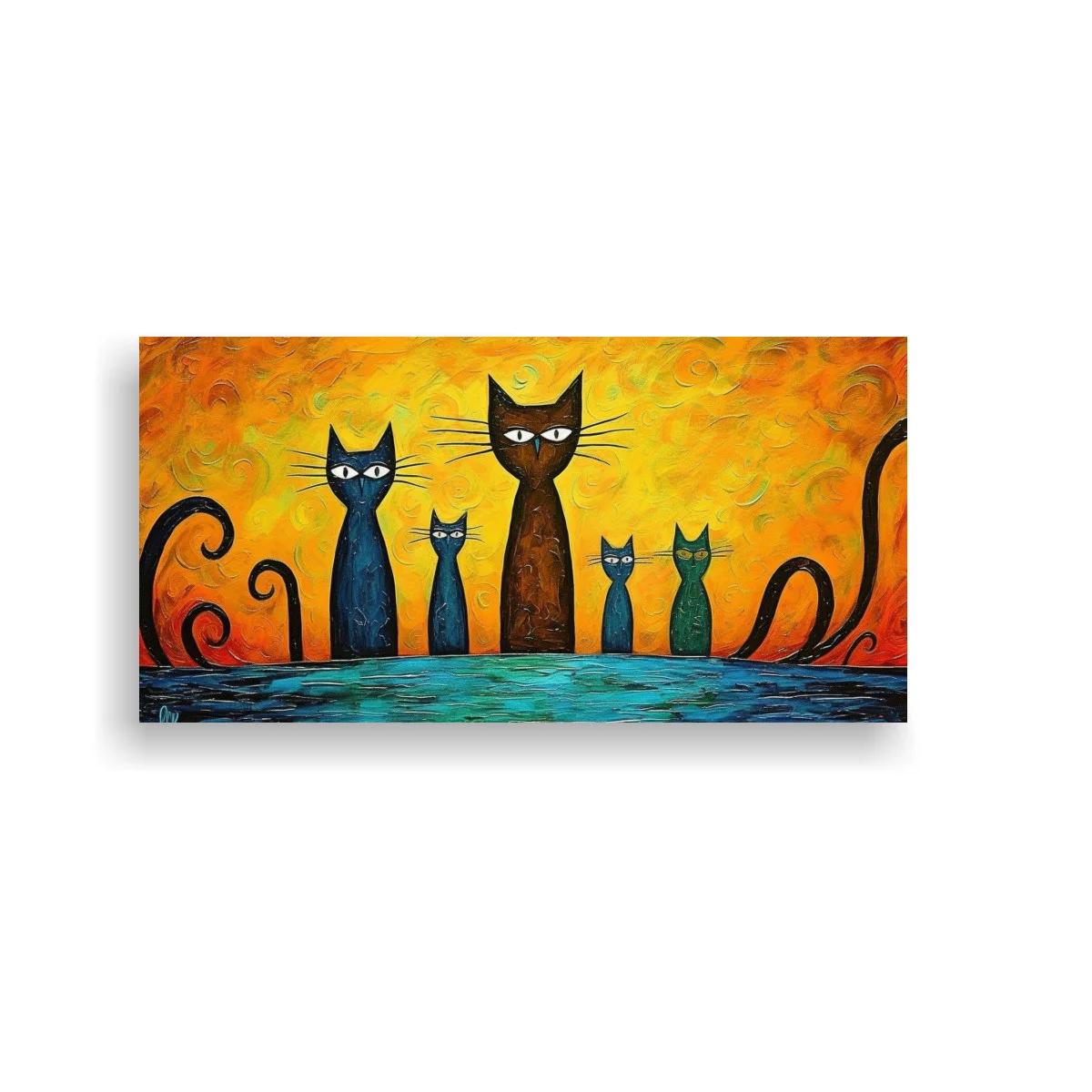 Cuadro cinco gatos con colas en espiral