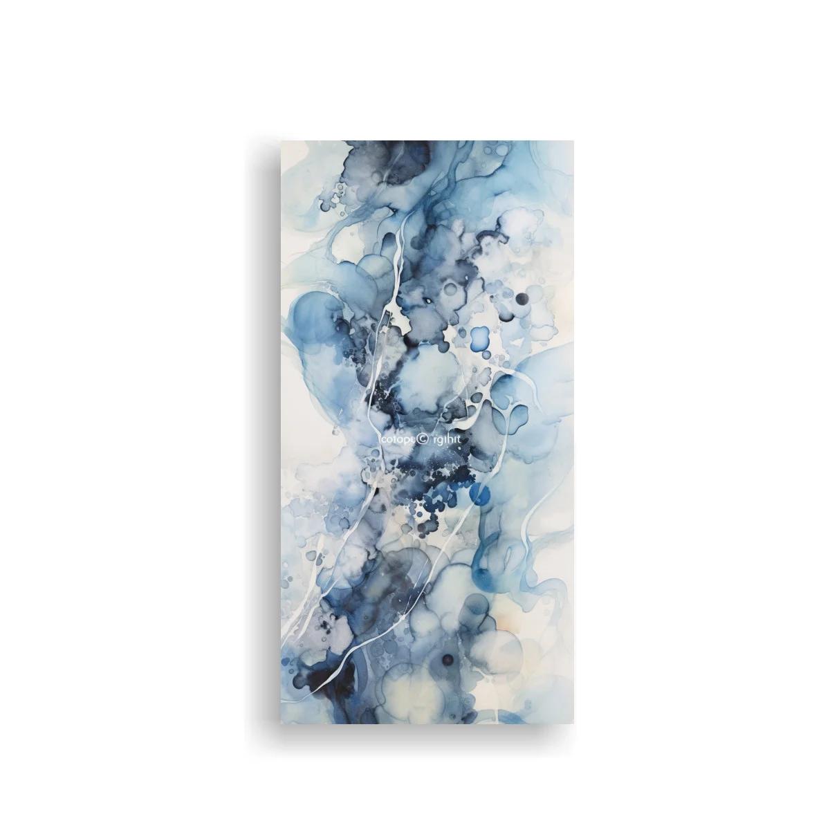 Cuadro abstracción fluida azul con veladuras etéreas