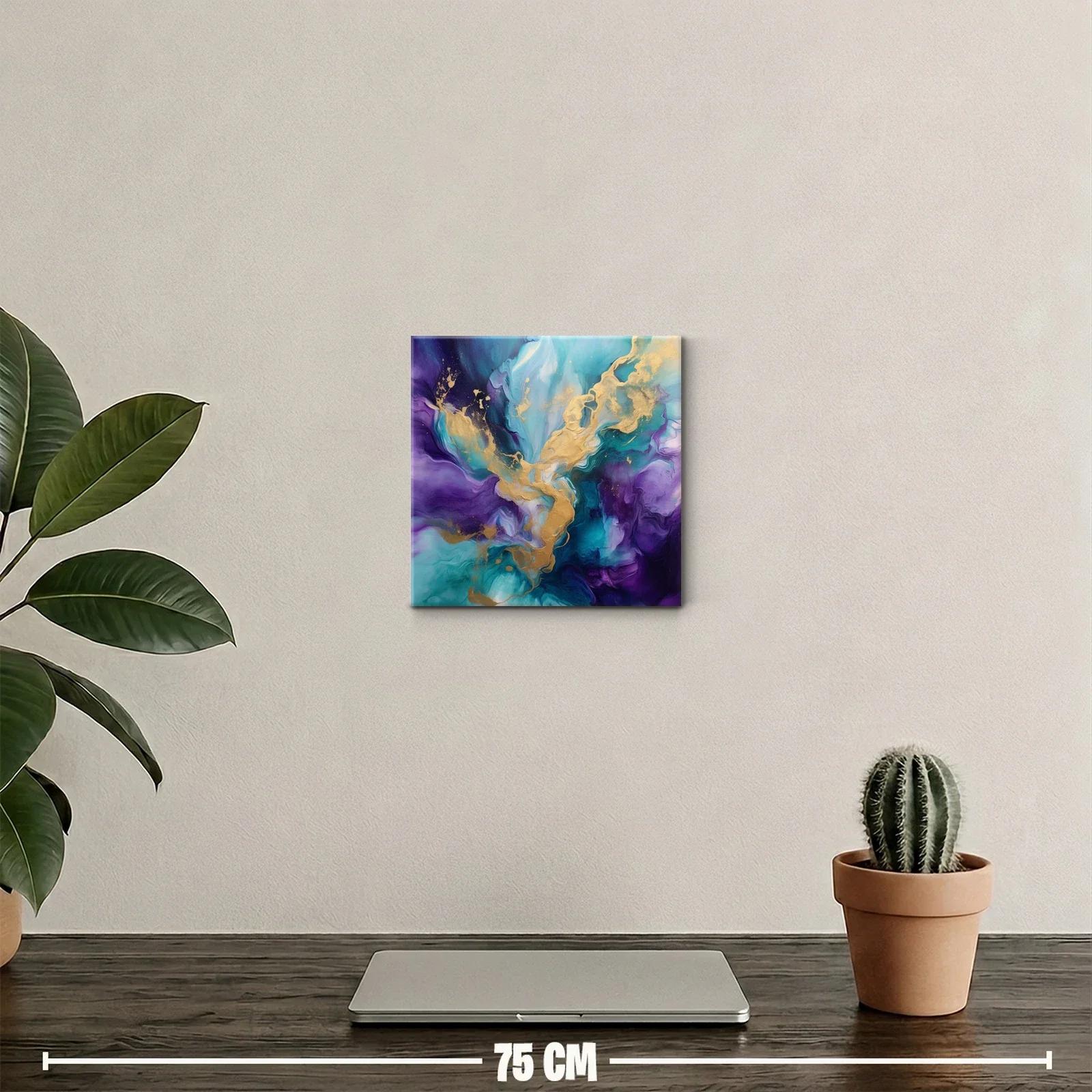 Cuadro Abstracto con Tono Azul y Dorado Vibrante — miniatura 2