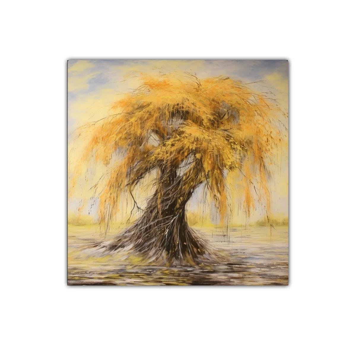 Cuadro árbol otoñal con ramas doradas y fondo suave — imagen principal