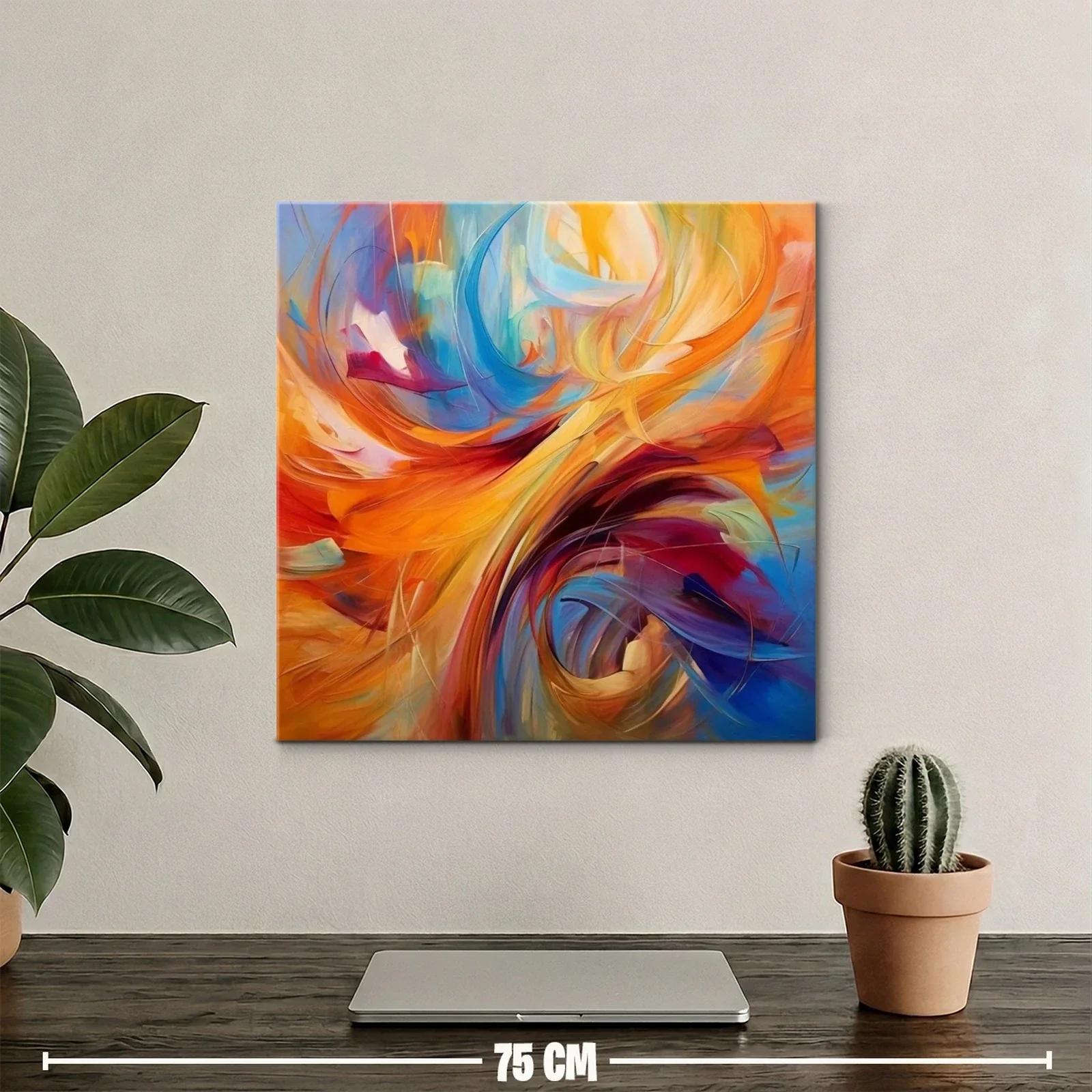 Cuadro abstracto vibrante con tonos cálidos y fríos — miniatura 2