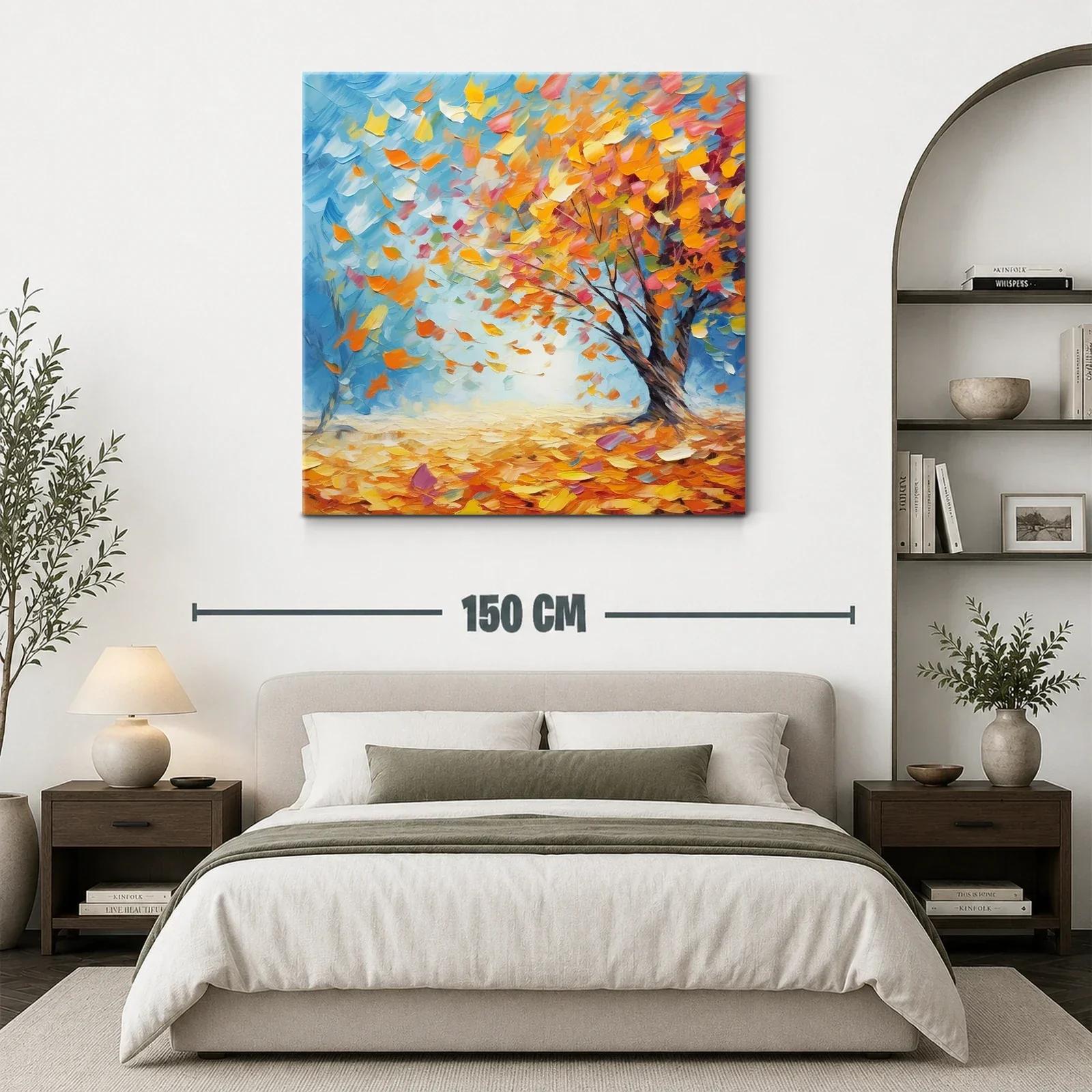 Cuadro vibrante con árbol y hojas otoñales en movimiento — miniatura 3