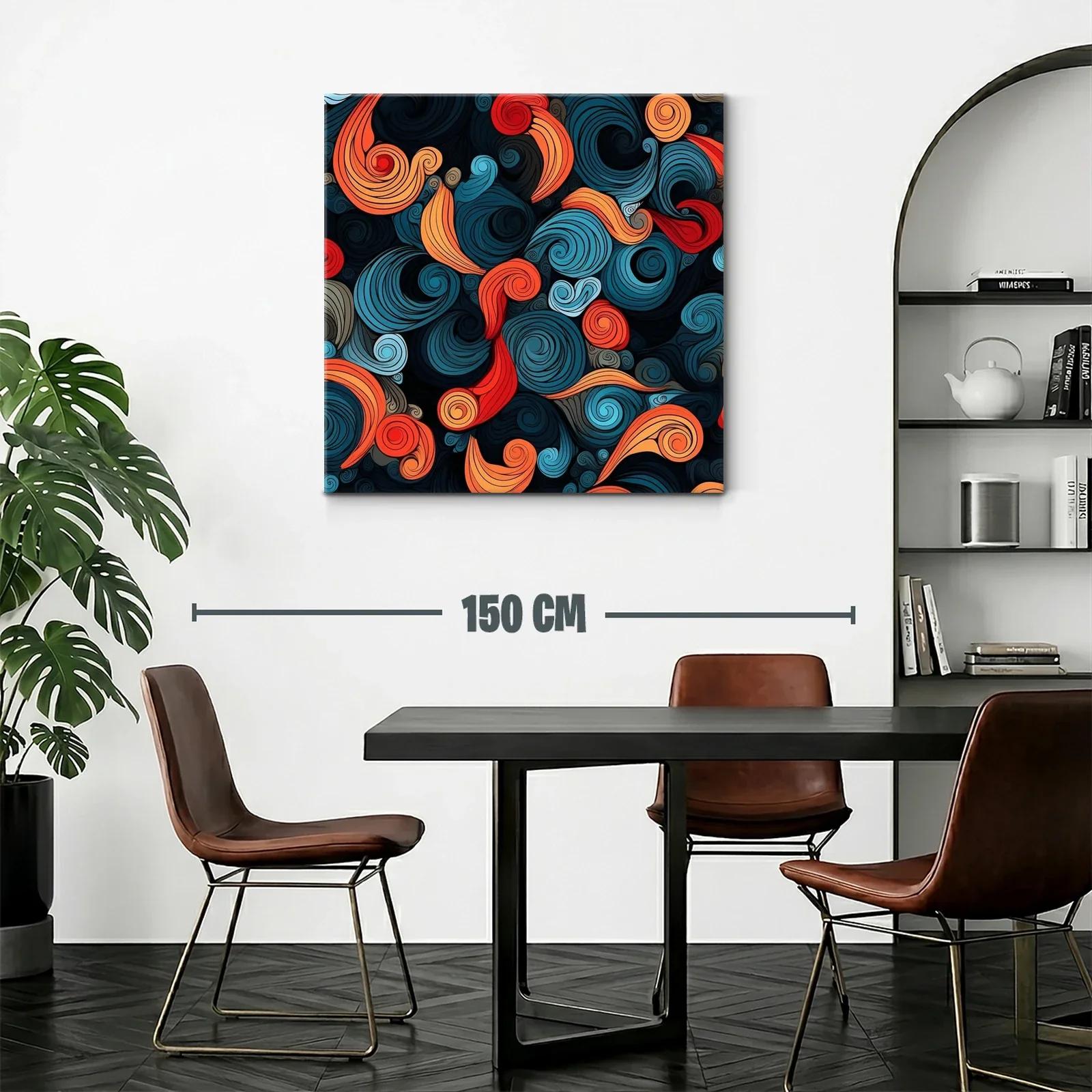 Cuadro abstracto con remolinos en tonos cálidos y fríos — miniatura 2