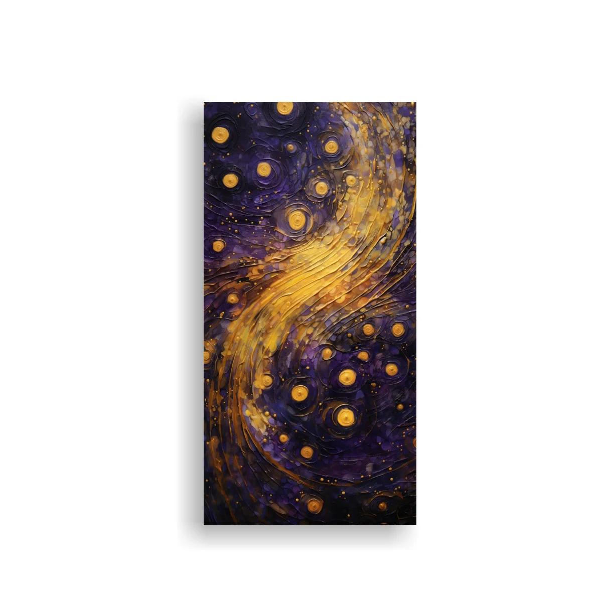 Cuadro cielo nocturno abstracto con remolino dorado y puntos — imagen principal