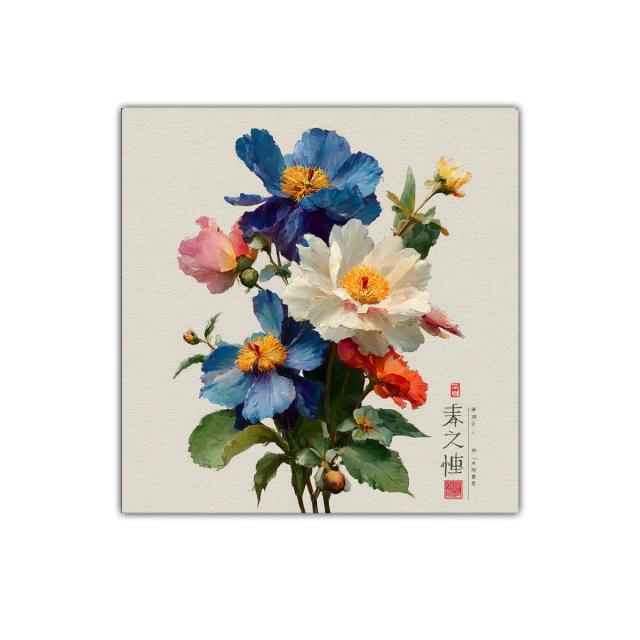 Ramo floral vibrante con flores en tonos azul y blanco