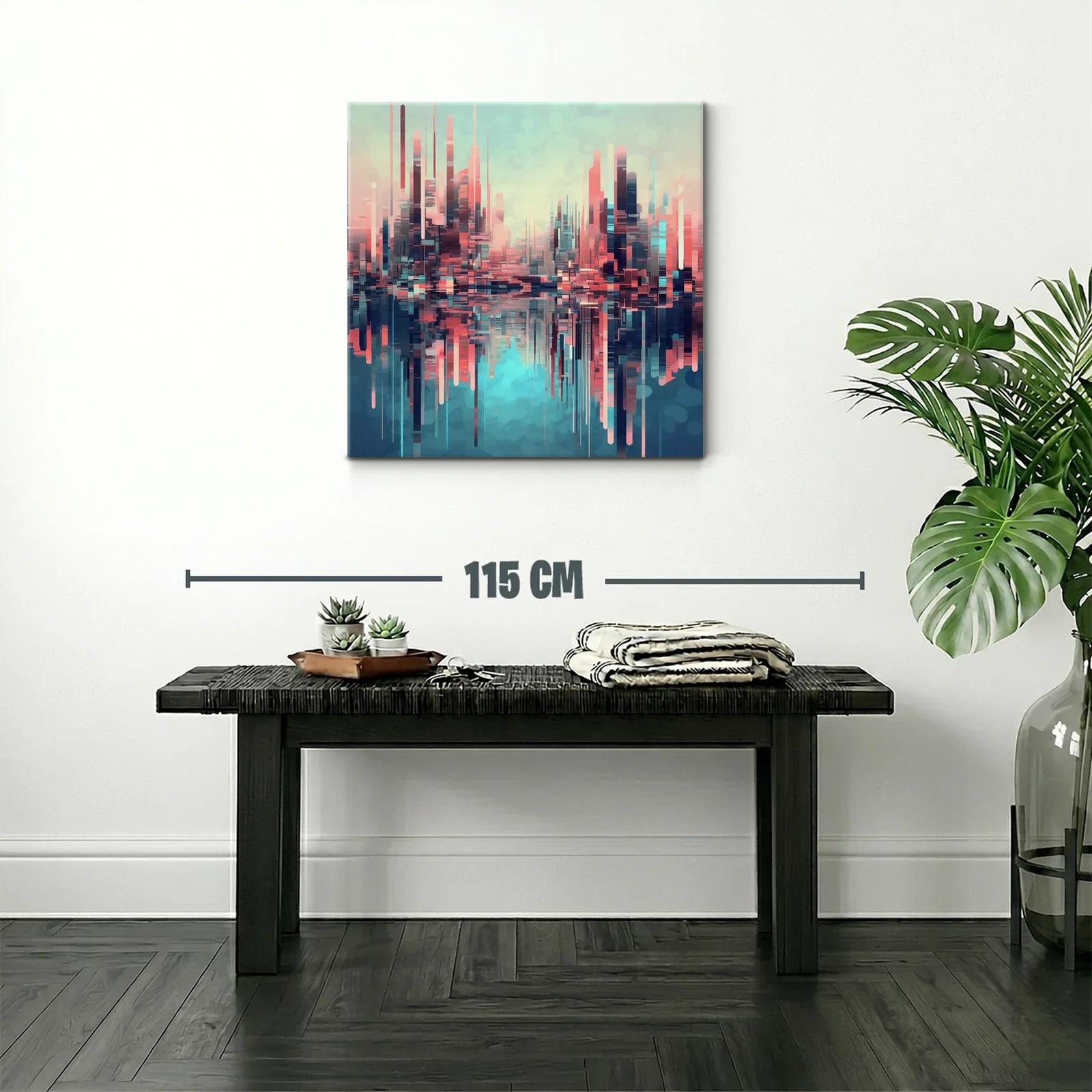 Ciudad futurista con reflejos en tonos pastel y azul profundo — miniatura 2