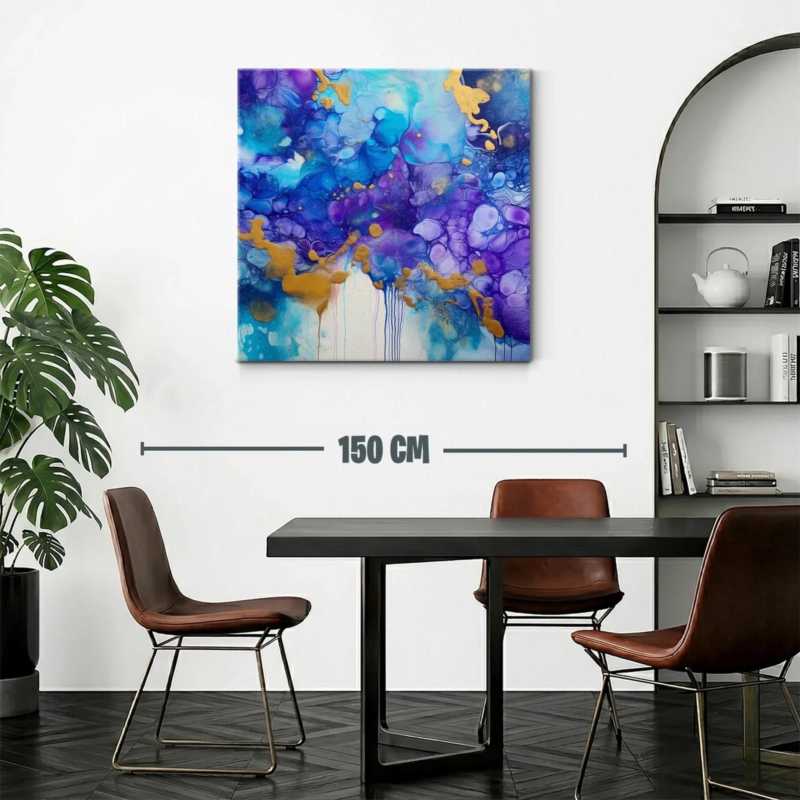 Cuadro abstracto en tonos azules y violetas con notas doradas — miniatura 2