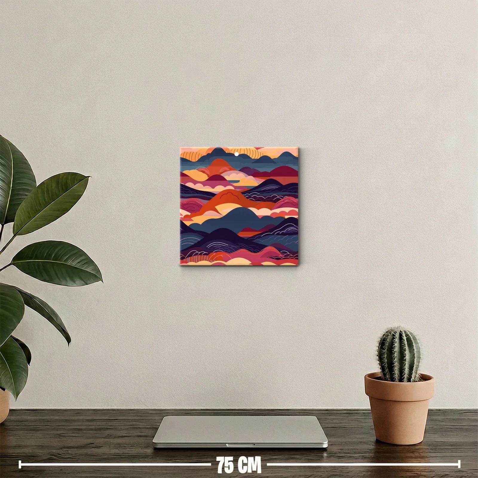 Cuadro abstracto con montañas y cielo en tonos cálidos — miniatura 2
