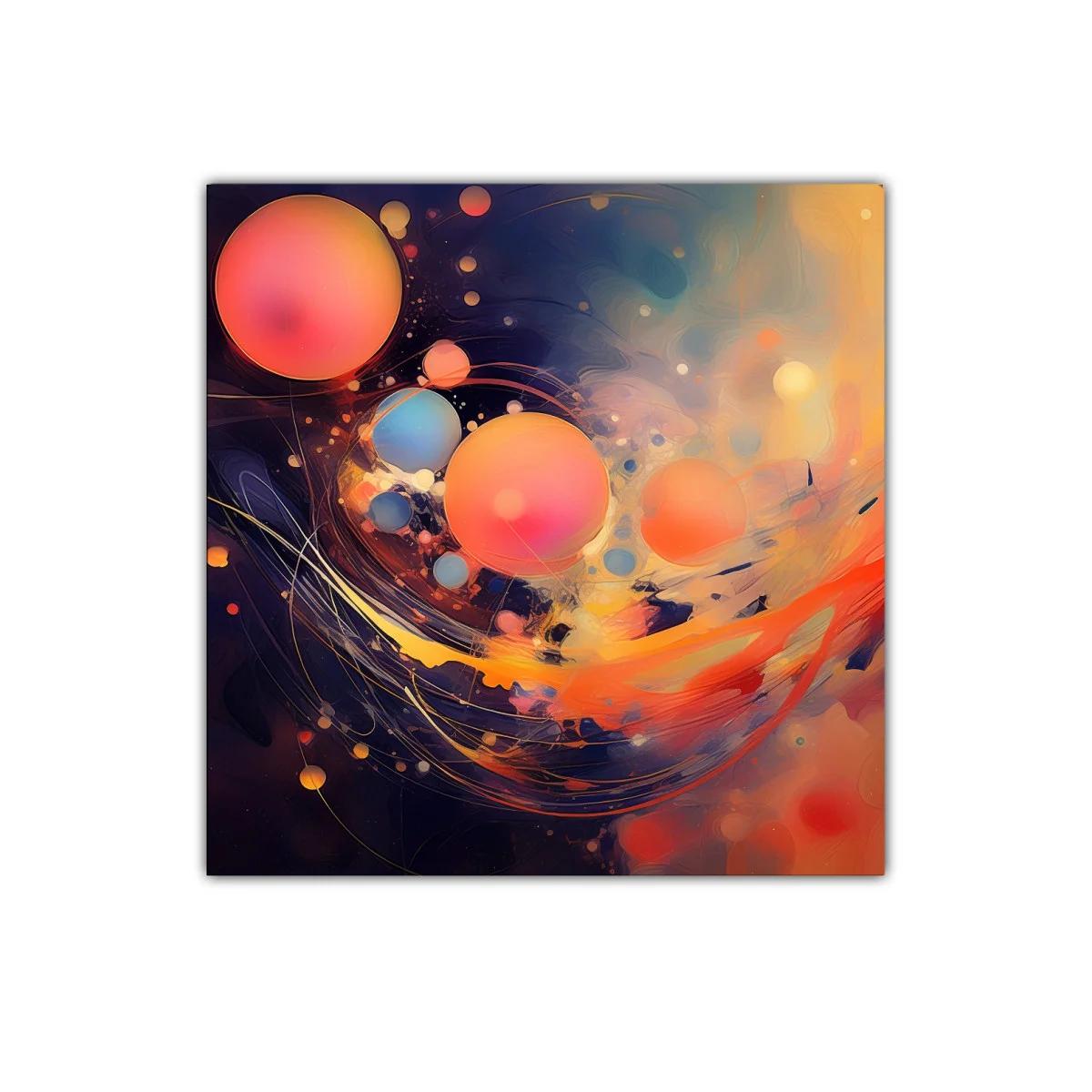 Cuadro abstracto con esferas vibrantes y dinámicas