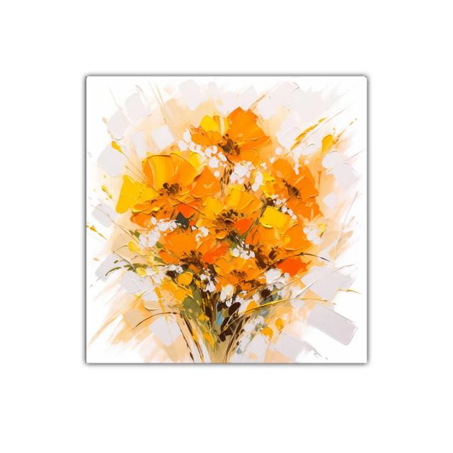 Cuadro decorativo con ramo de flores en tonos naranja y blanco