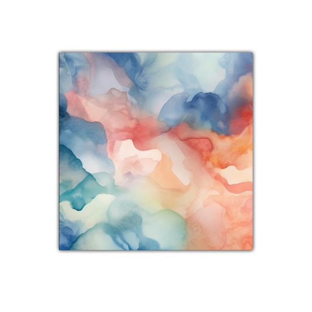 Cuadro decorativo con formas abstractas y tonos cálidos y azules