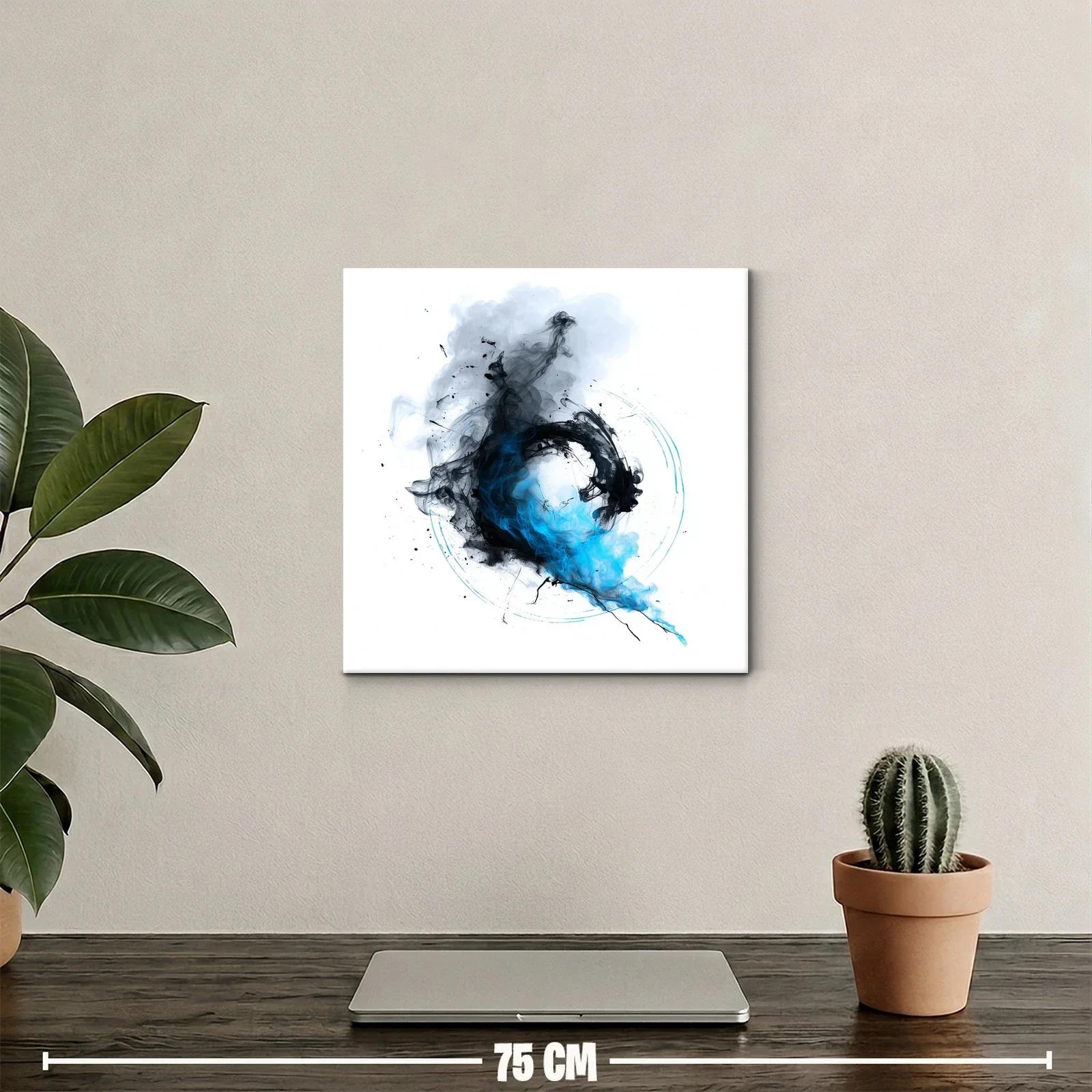 Cuadro abstracto con formas fluidas en azul y negro — miniatura 2