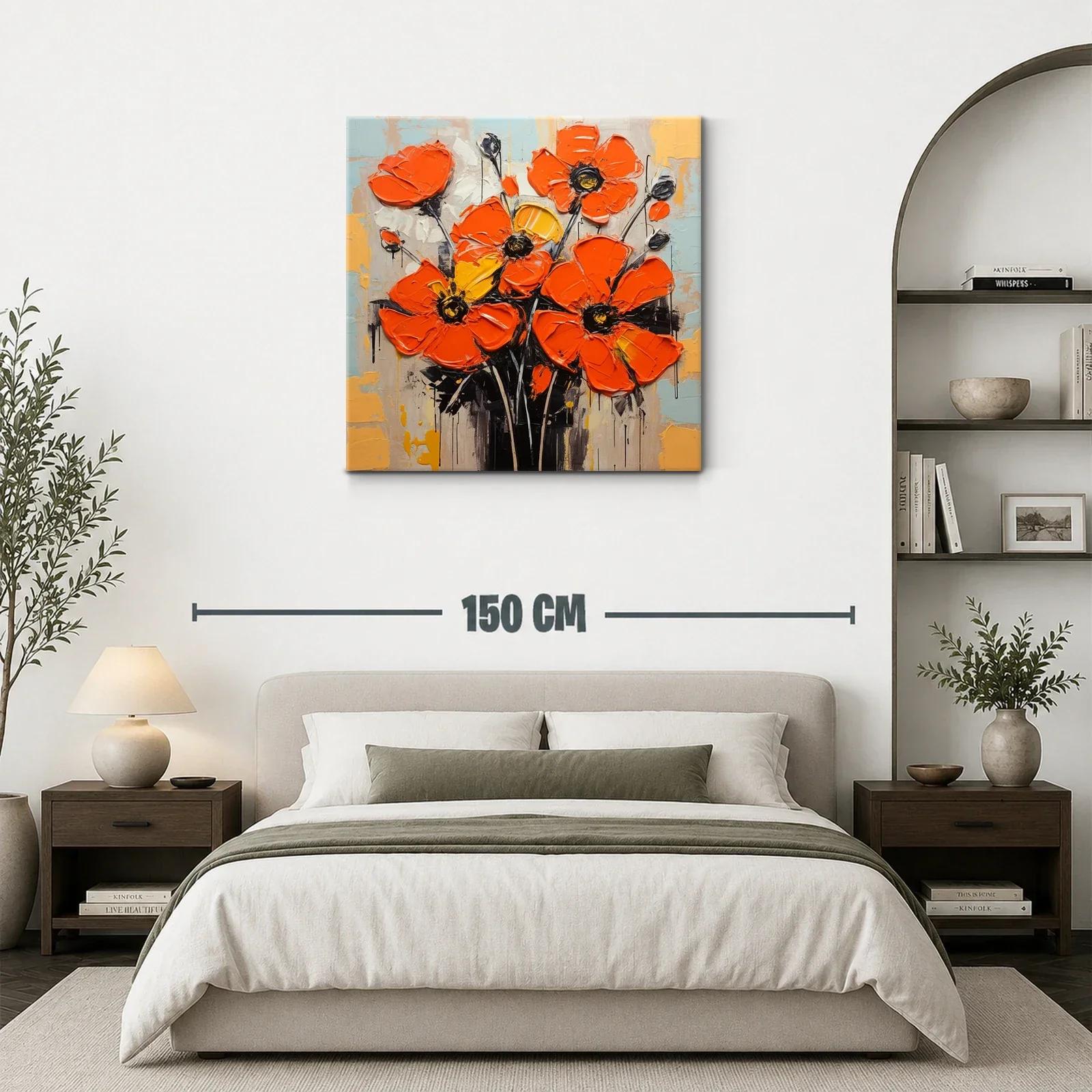 Cuadro con amapolas vibrantes en tonos anaranjados y amarillo — miniatura 3