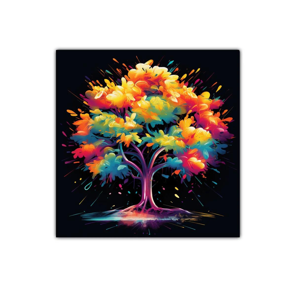 Árbol vibrante con explosión de colores intensos y luz dinámica — imagen principal