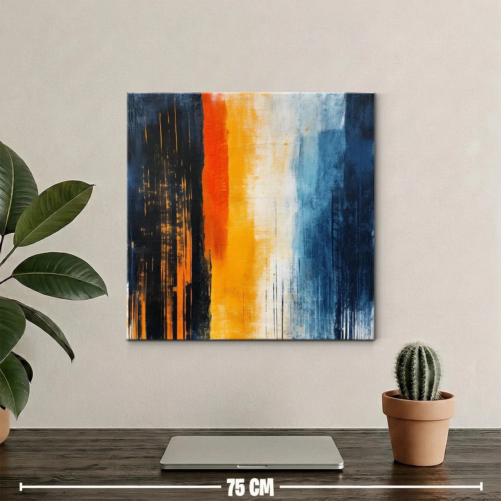 Cuadro abstracto con vibrantes franjas en azul y naranja — miniatura 2