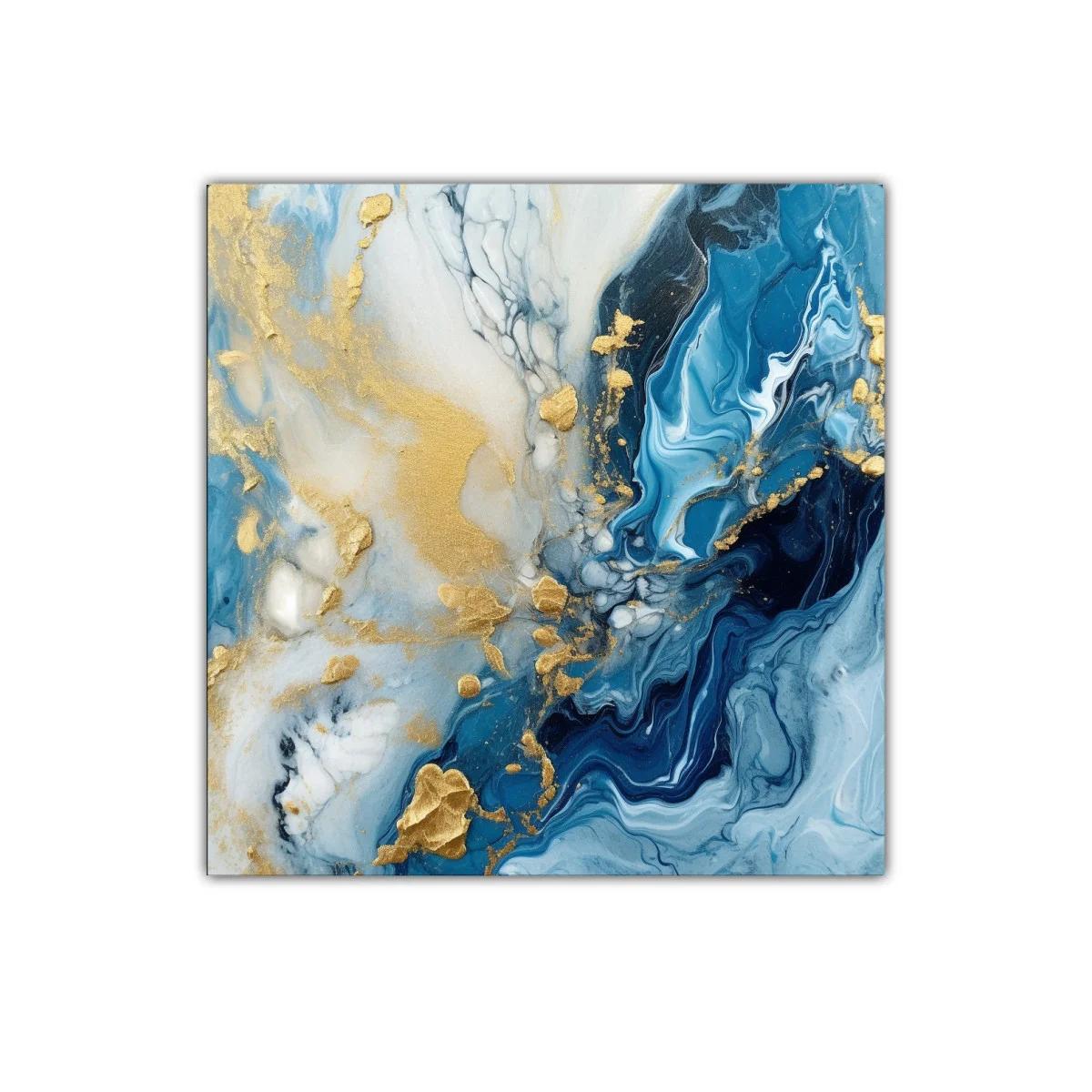 Cuadro abstracto con tonos azules y dorados elegantes — imagen principal