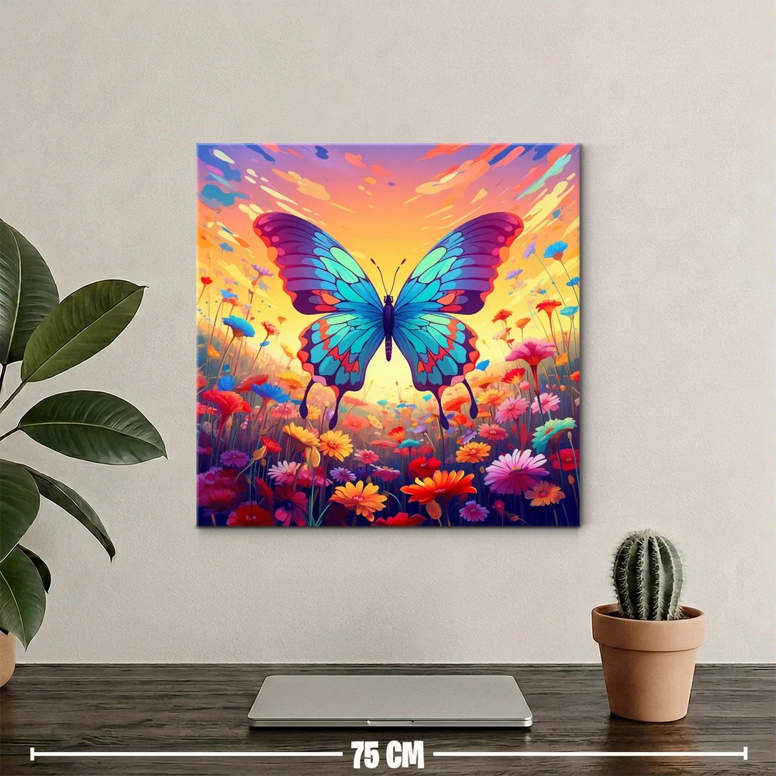 Mariposa vibrante en campo florido al atardecer — miniatura 2