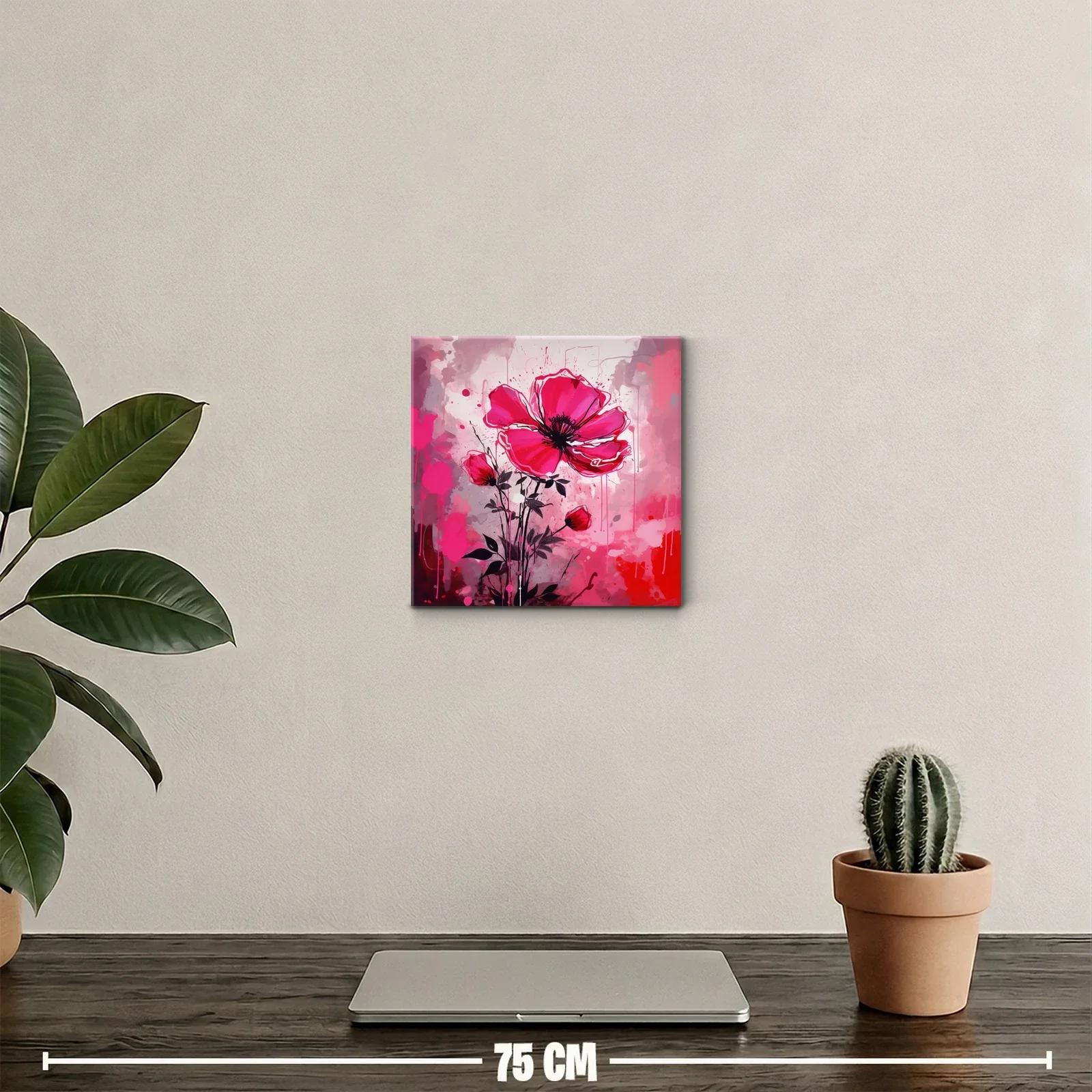 Cuadro floral vibrante con grandes pétalos rosas — miniatura 2