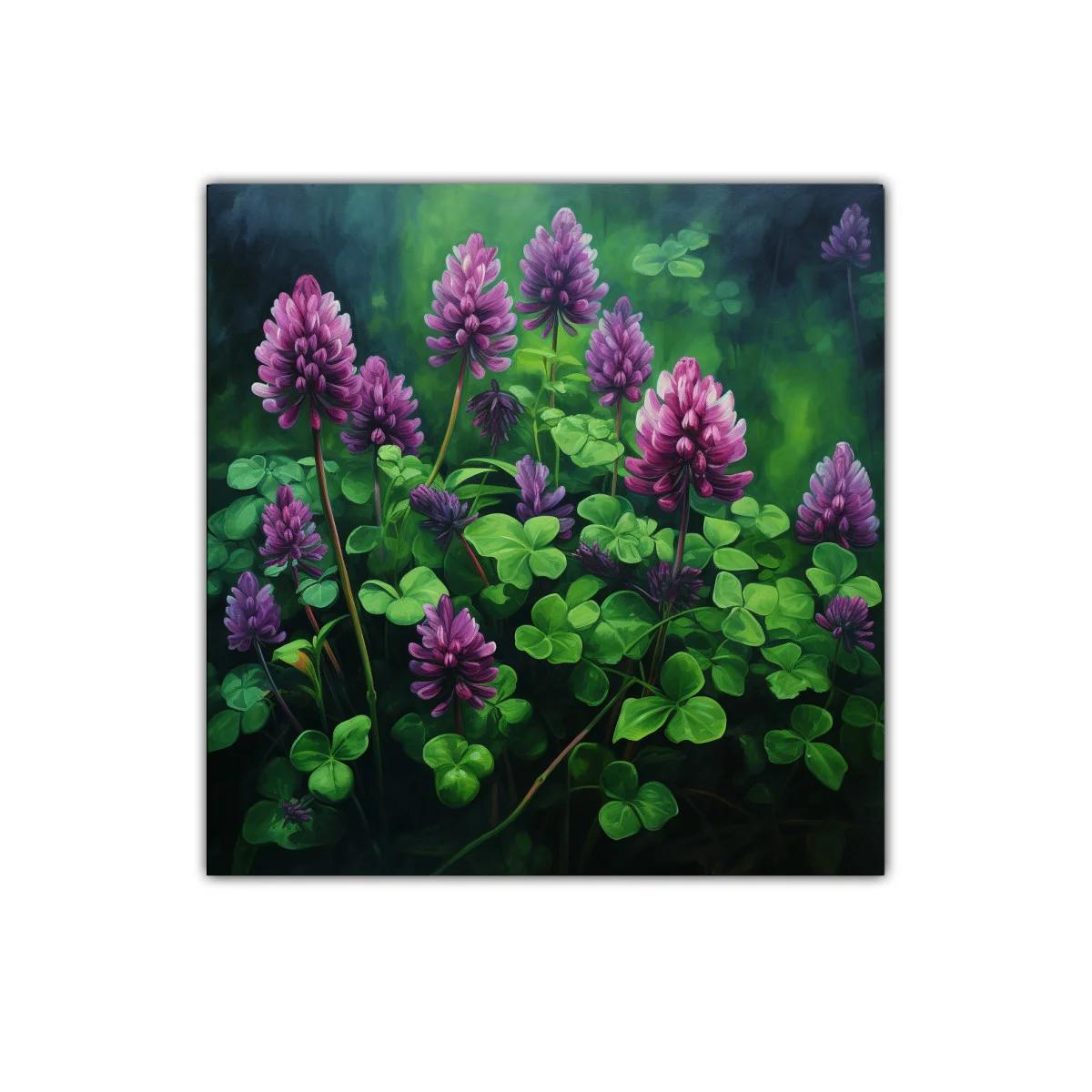 Cuadro decorativo con flores moradas y hojas verdes — imagen principal