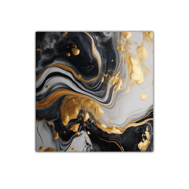 Cuadro decorativo abstracción en negro blanco y oro elegante