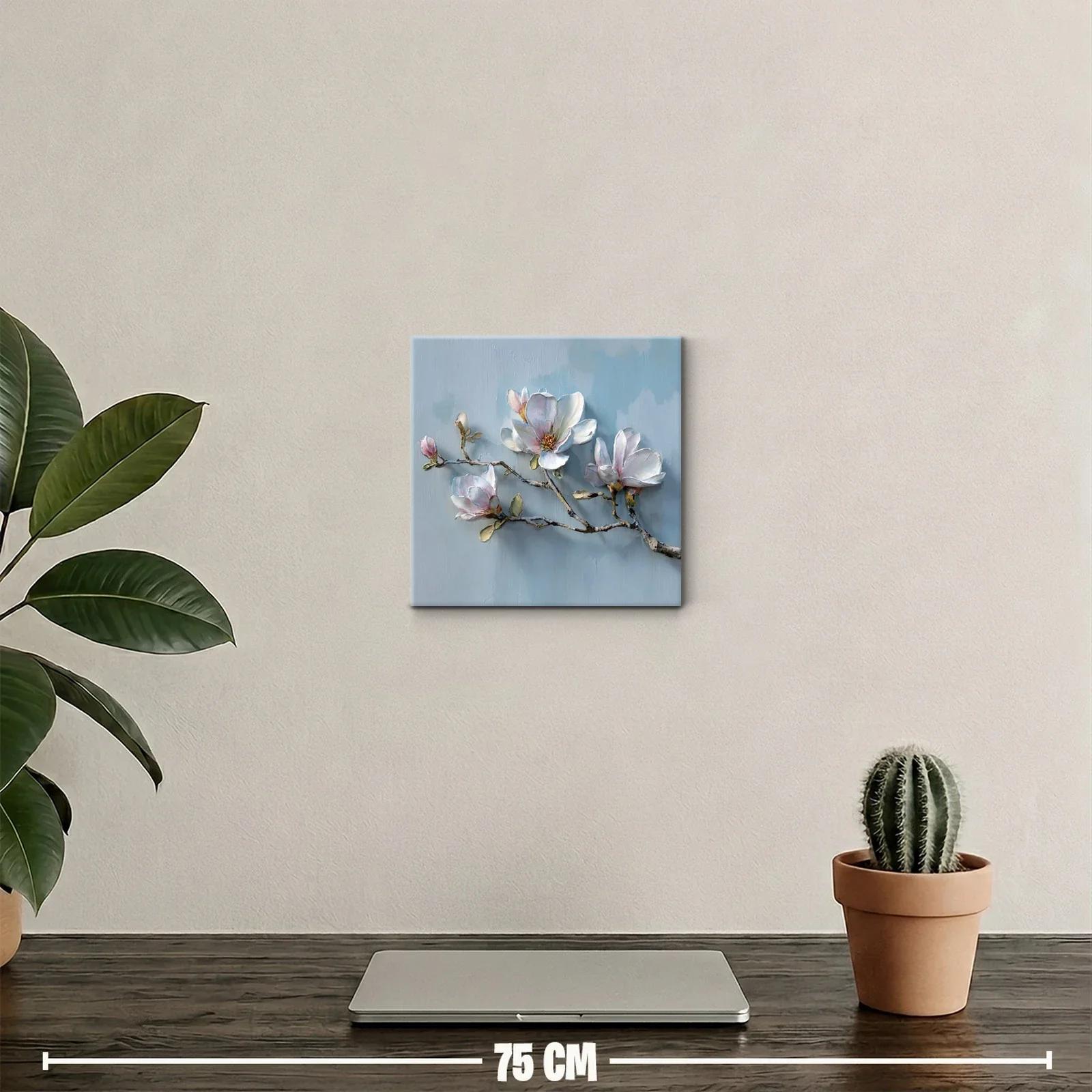 Cuadro con delicadas flores blancas sobre fondo azul claro — miniatura 2