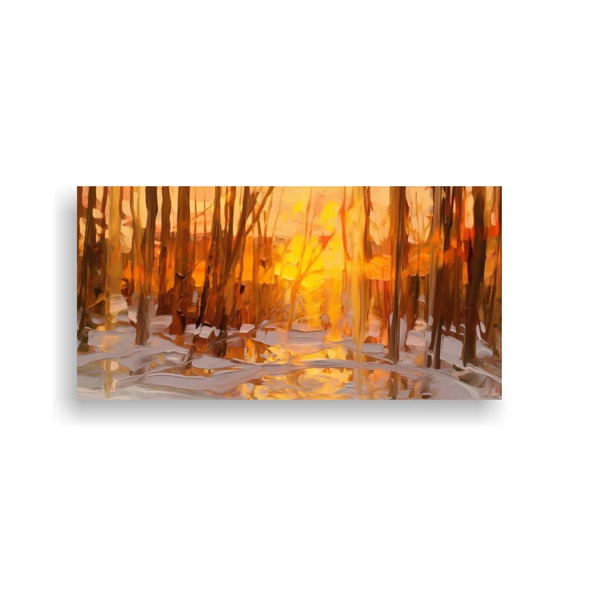 Cuadro bosque de abedules al atardecer con reflejos dorados — imagen principal